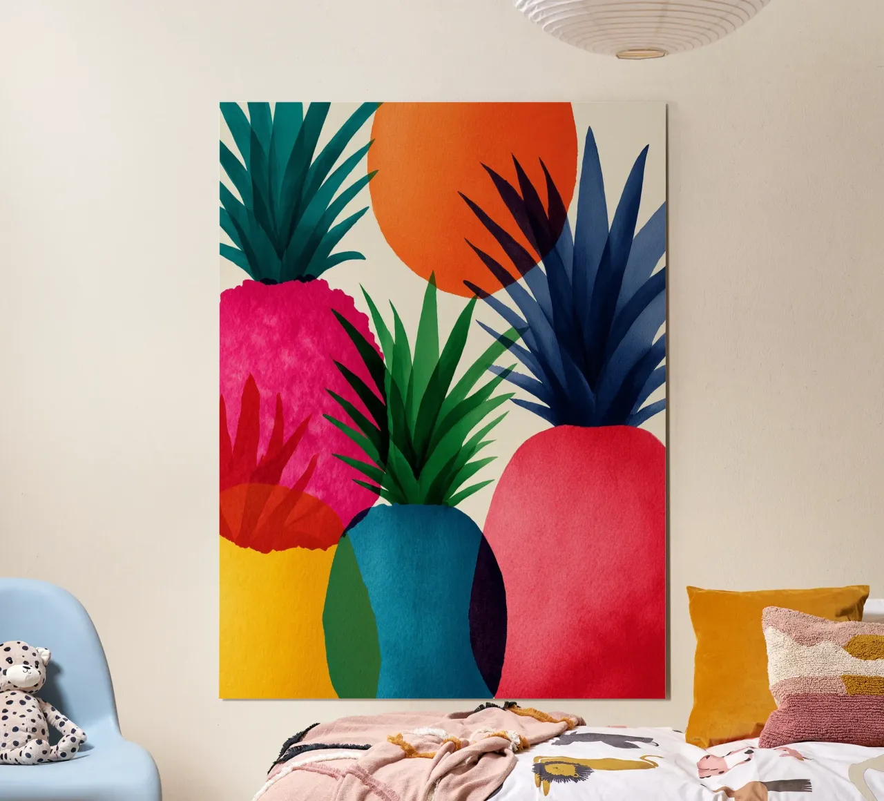 Ananas pop e colorati poster con telaio in legno da Spice & Style