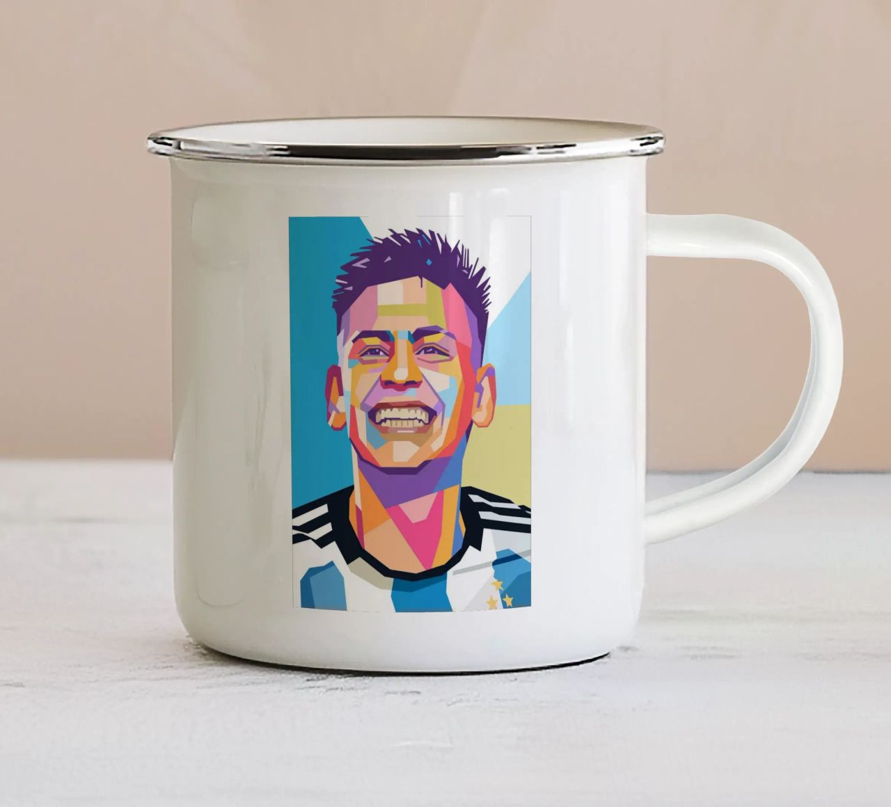 Claudio Echeverri pop art portrait tazza in smalto da Hantamrata