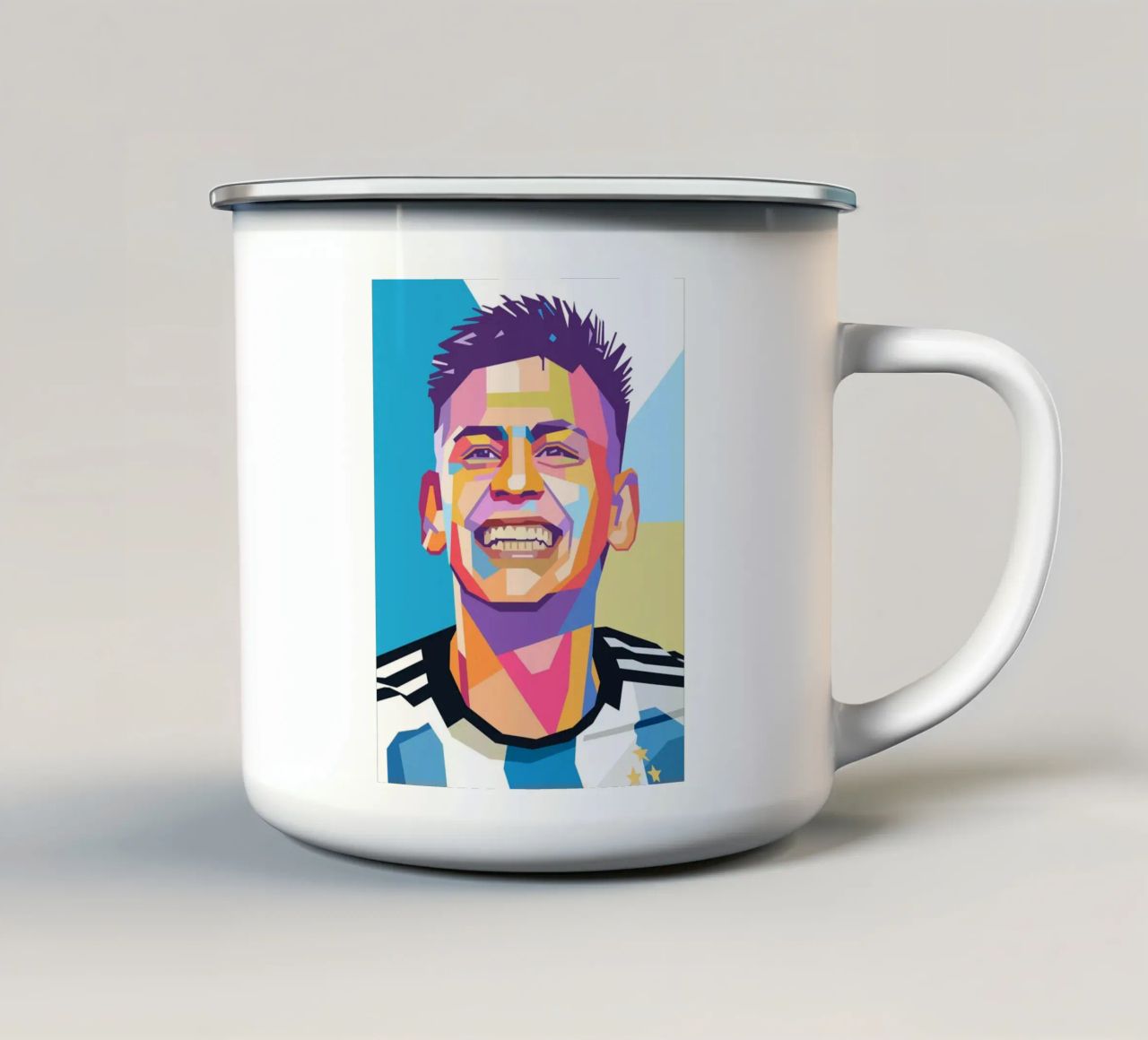 Claudio Echeverri pop art portrait tazza in smalto da Hantamrata