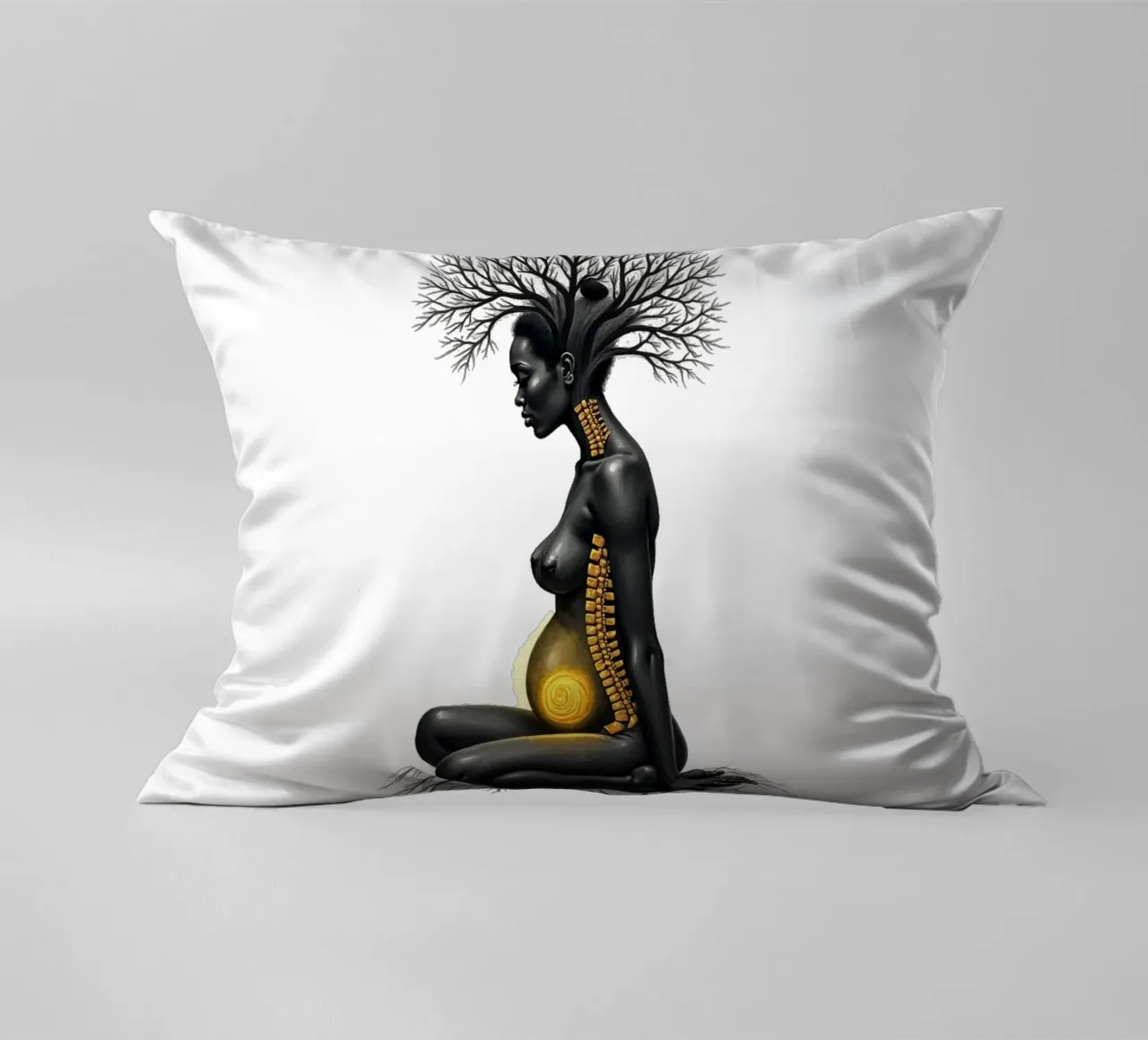Golden Daughters: Mother Rooted in Light decorative cushion by Dustlight Atelier