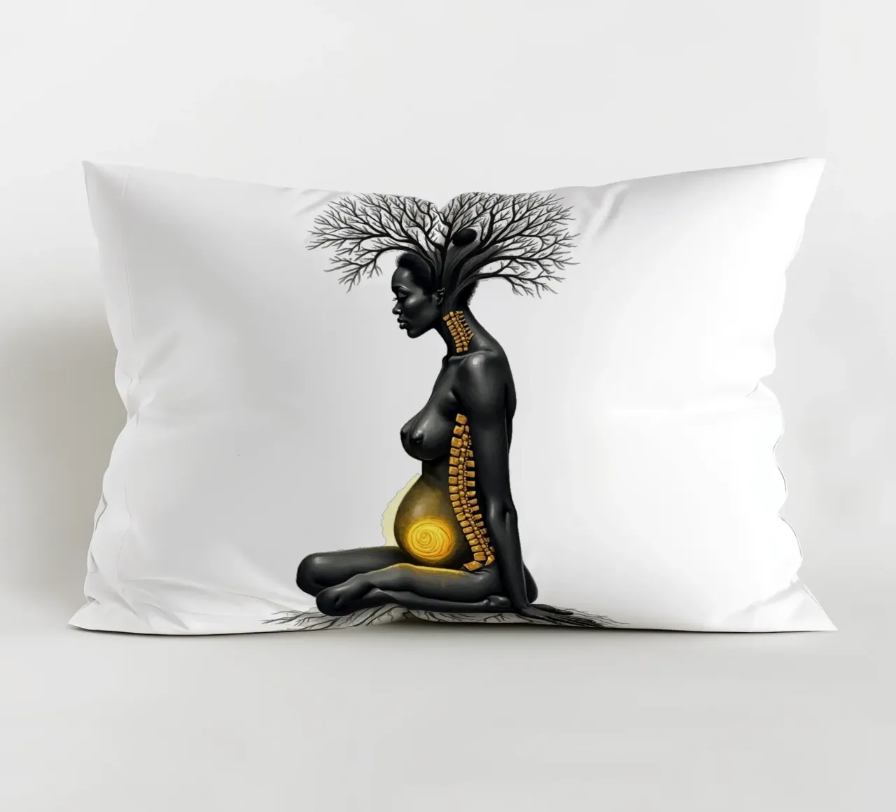 Golden Daughters: Mother Rooted in Light decorative cushion by Dustlight Atelier