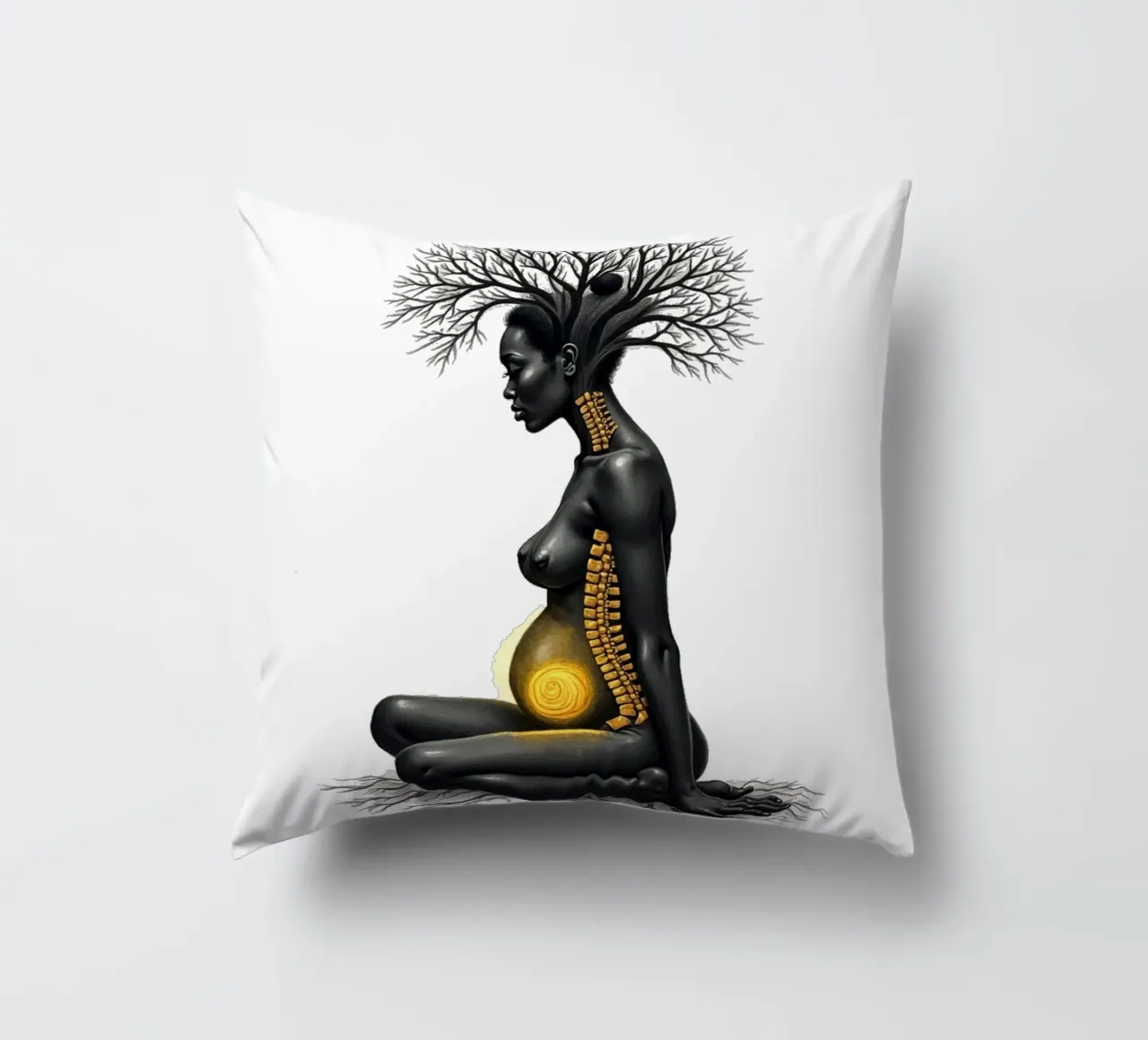 Golden Daughters: Mother Rooted in Light decorative cushion by Dustlight Atelier