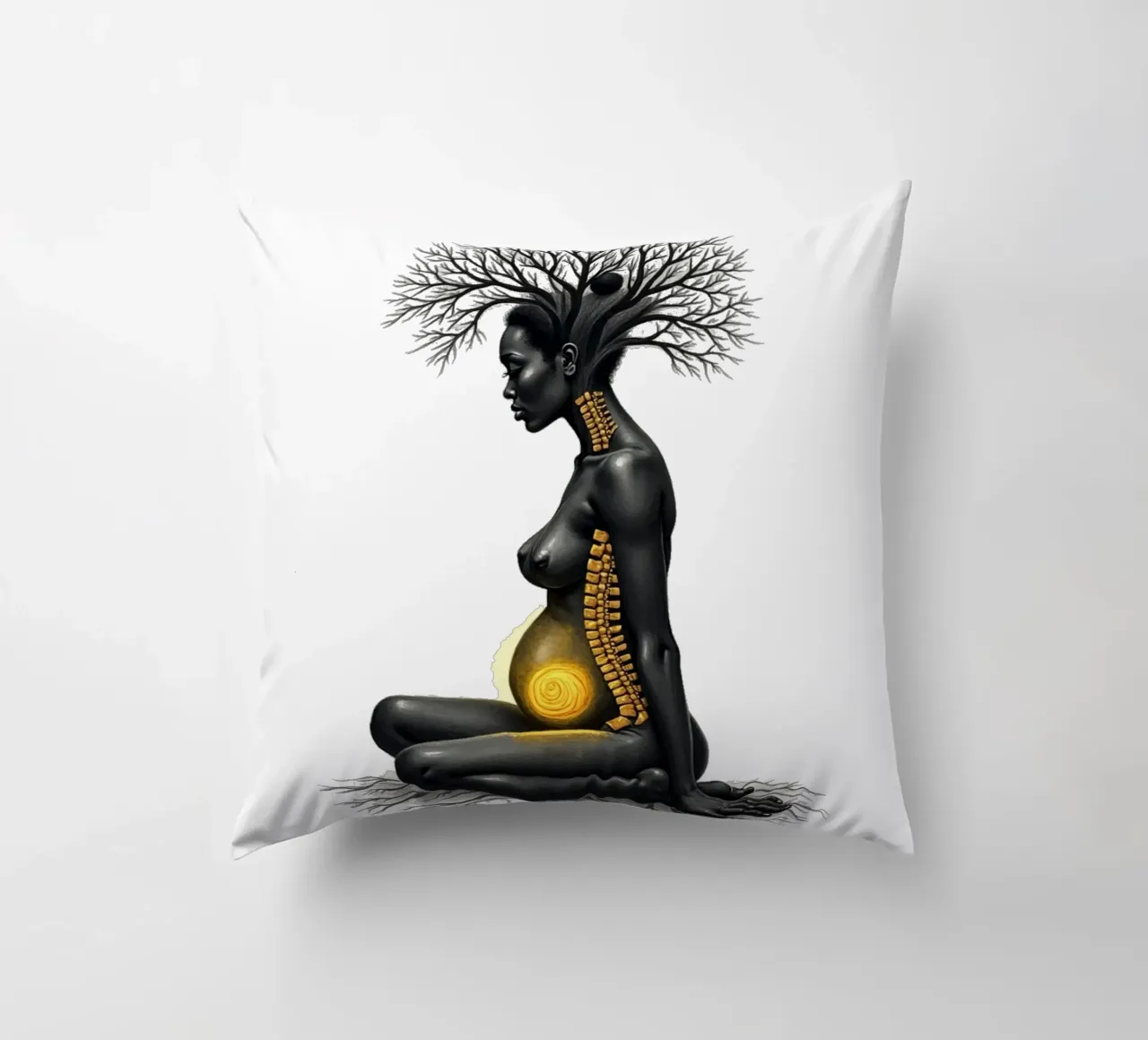 Golden Daughters: Mother Rooted in Light decorative cushion by Dustlight Atelier