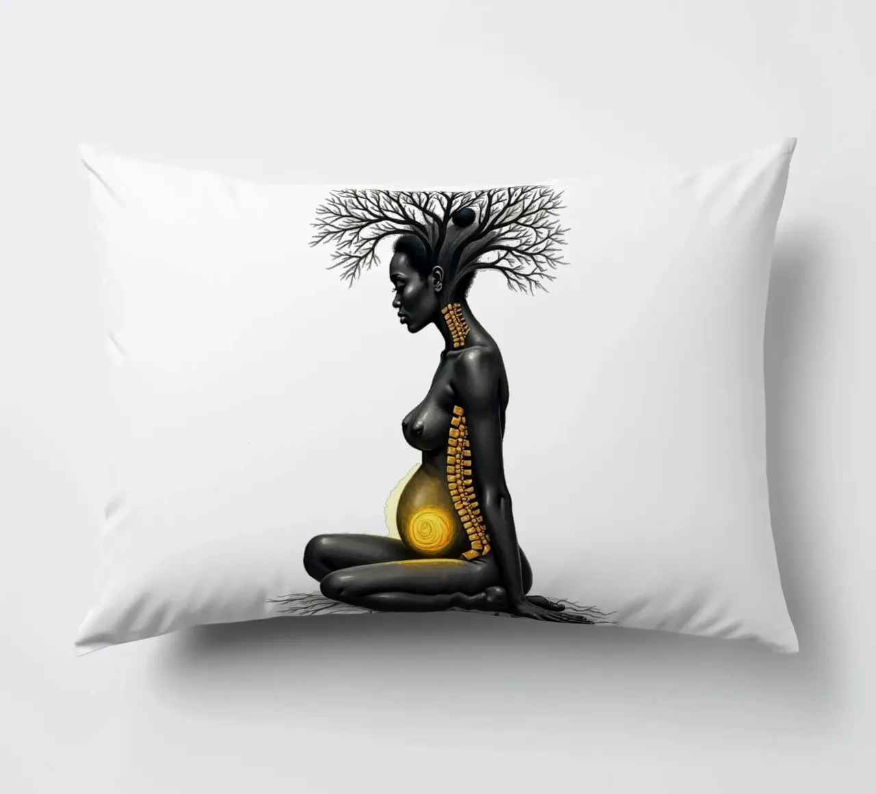 Golden Daughters: Mother Rooted in Light decorative cushion by Dustlight Atelier