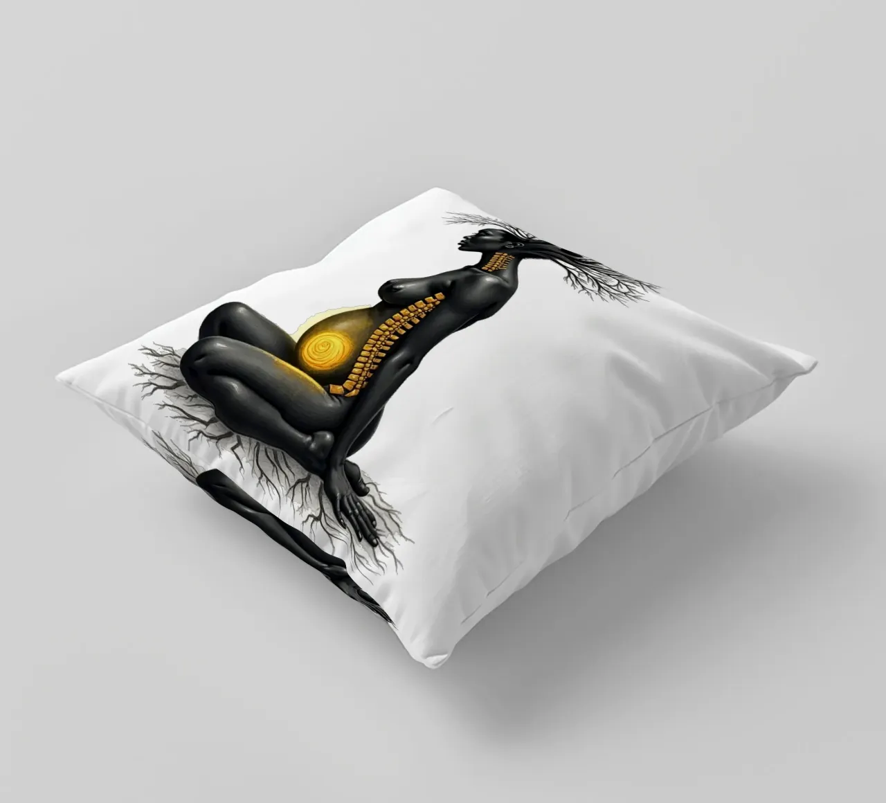 Golden Daughters: Mother Rooted in Light decorative cushion by Dustlight Atelier