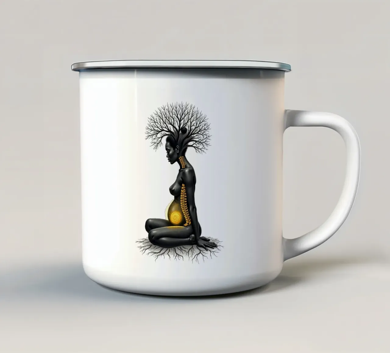 Goldene Töchter: Mutter verwurzelt im Licht Emaille Tasse von Dustlight Atelier
