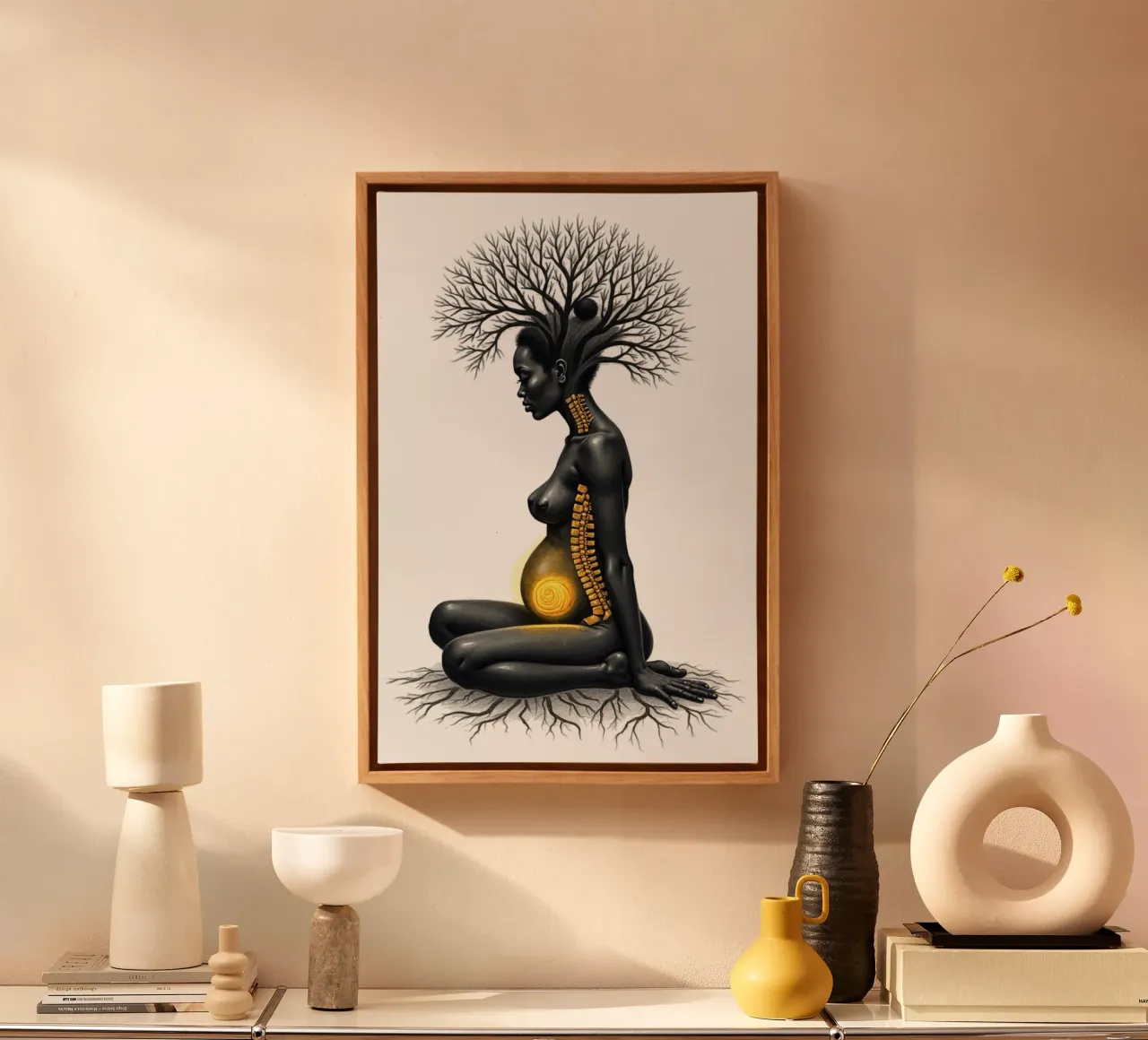 Gouden dochters: Moeder geworteld in licht canvas met Baklijst van Dustlight Atelier