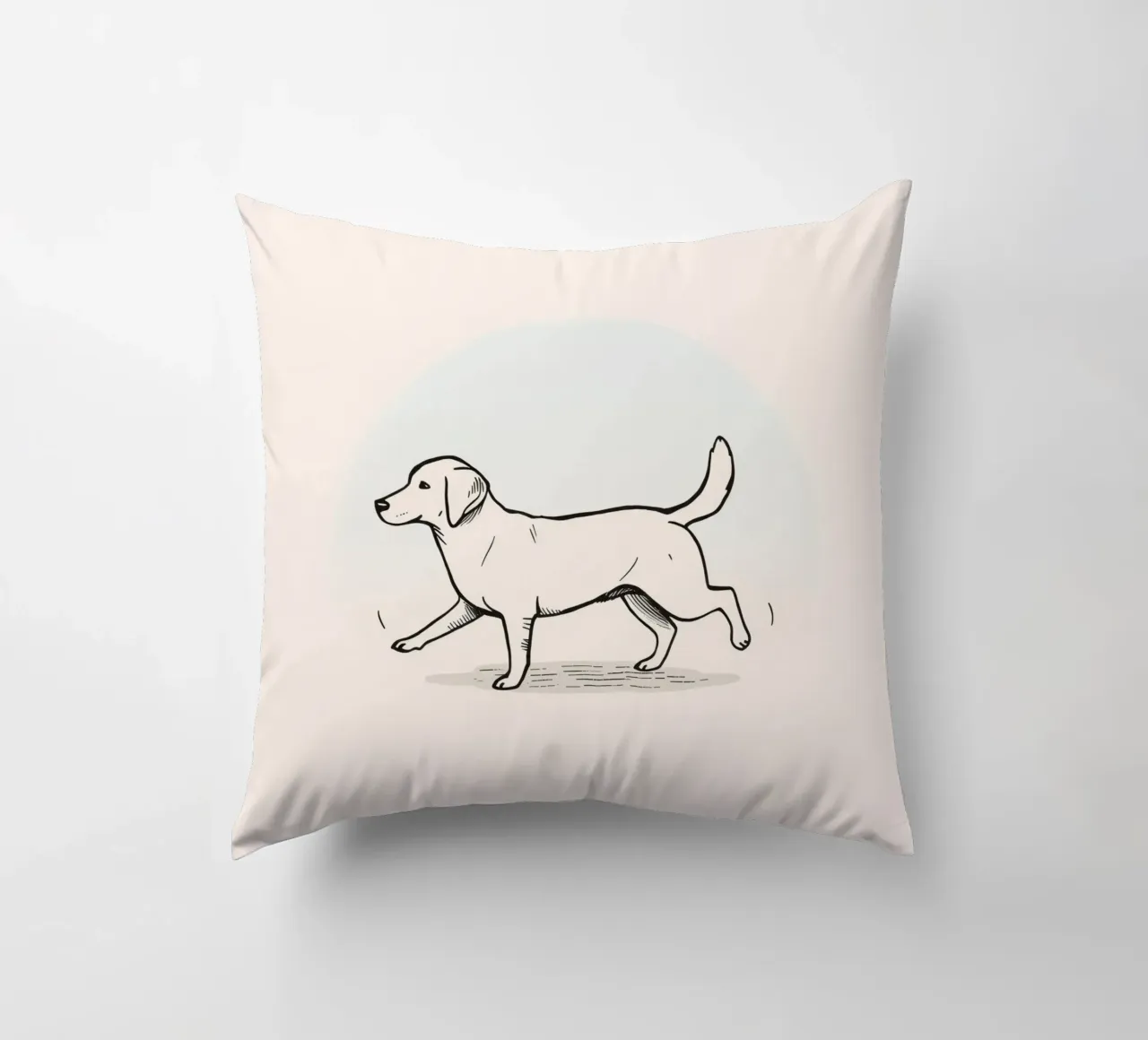 Chien marchant sur un fond clair avec une mise au point douce coussin de DesignDoodle