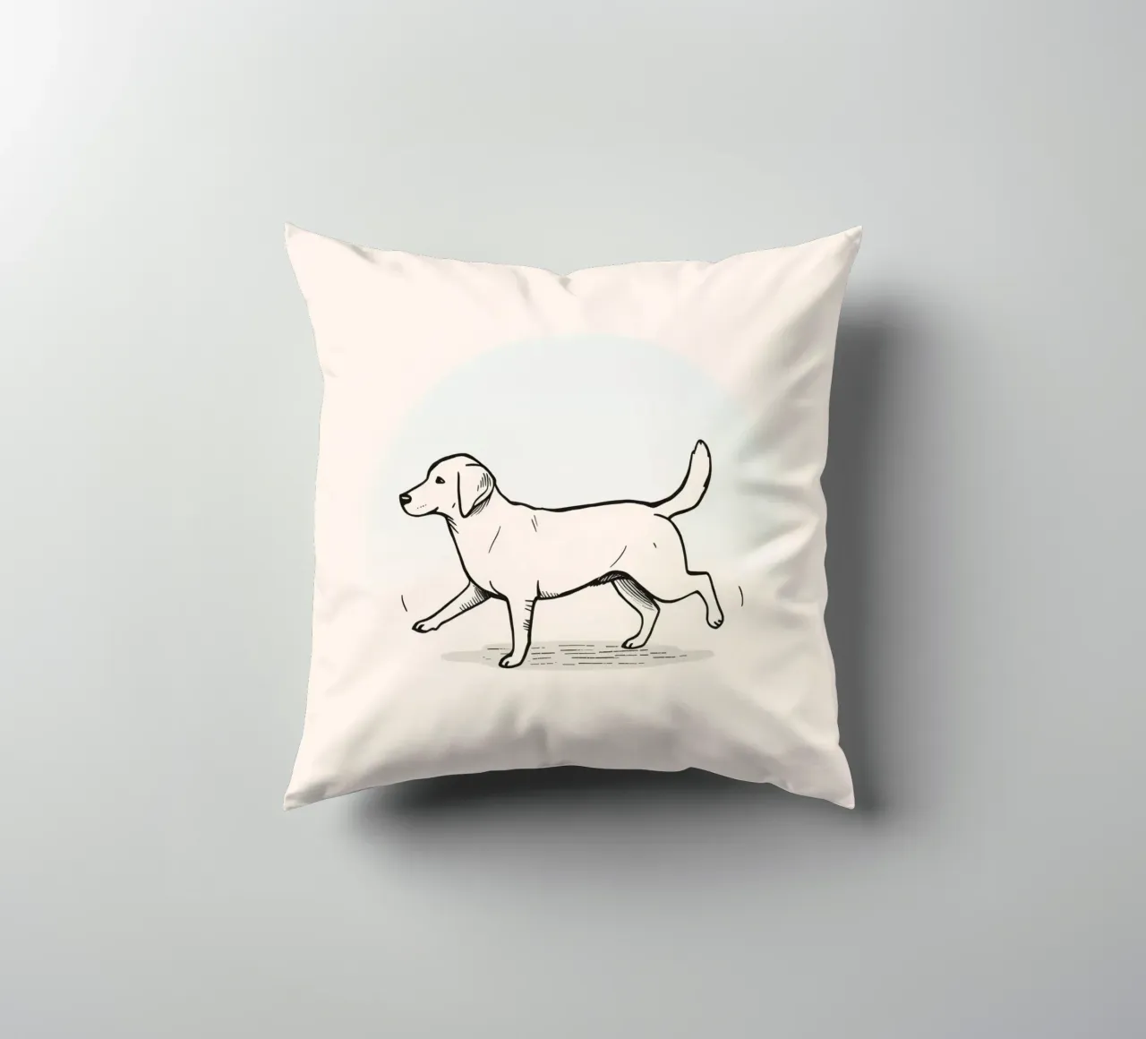 Chien marchant sur un fond clair avec une mise au point douce coussin de DesignDoodle