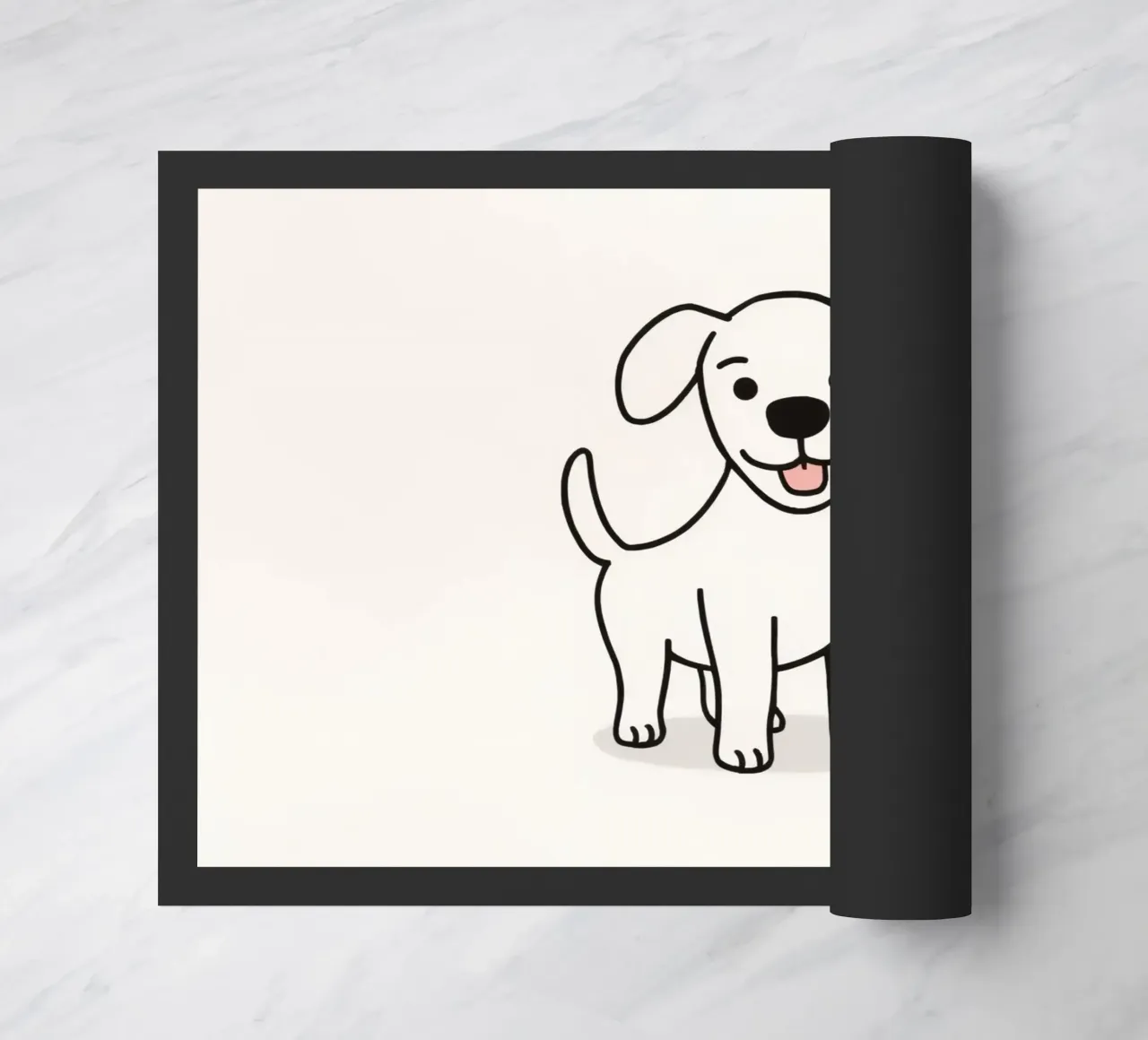 Lindo cachorro blanco de pie feliz sobre un fondo claro felpudo de DesignDoodle