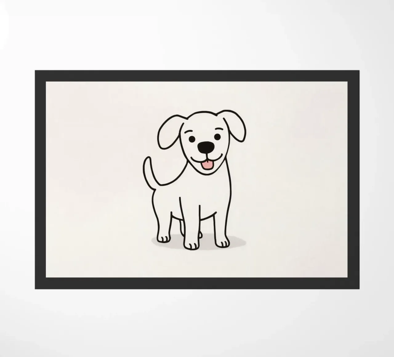 Lindo cachorro blanco de pie feliz sobre un fondo claro felpudo de DesignDoodle
