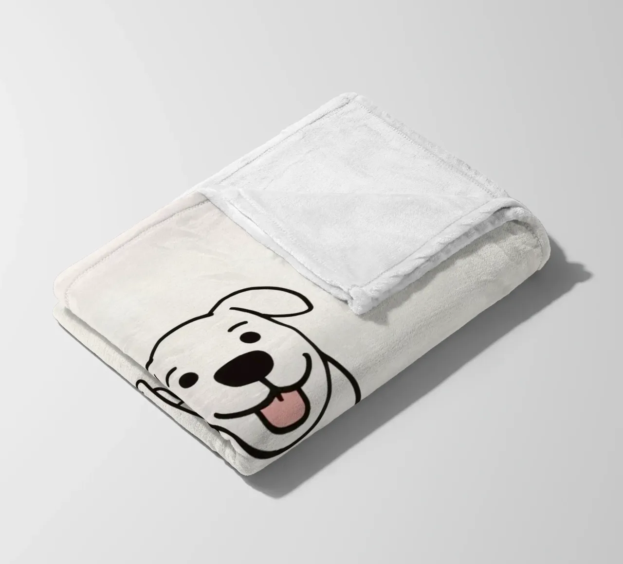 Carino cucciolo bianco in piedi felice su uno sfondo chiaro coperta in pile da DesignDoodle