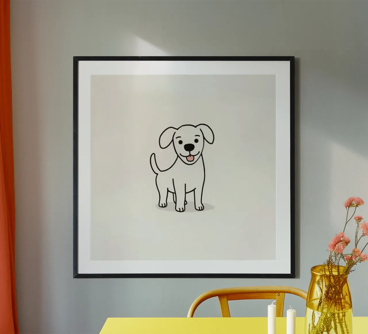 Carino cucciolo bianco in piedi felice su uno sfondo chiaro carta hahnemühle da DesignDoodle