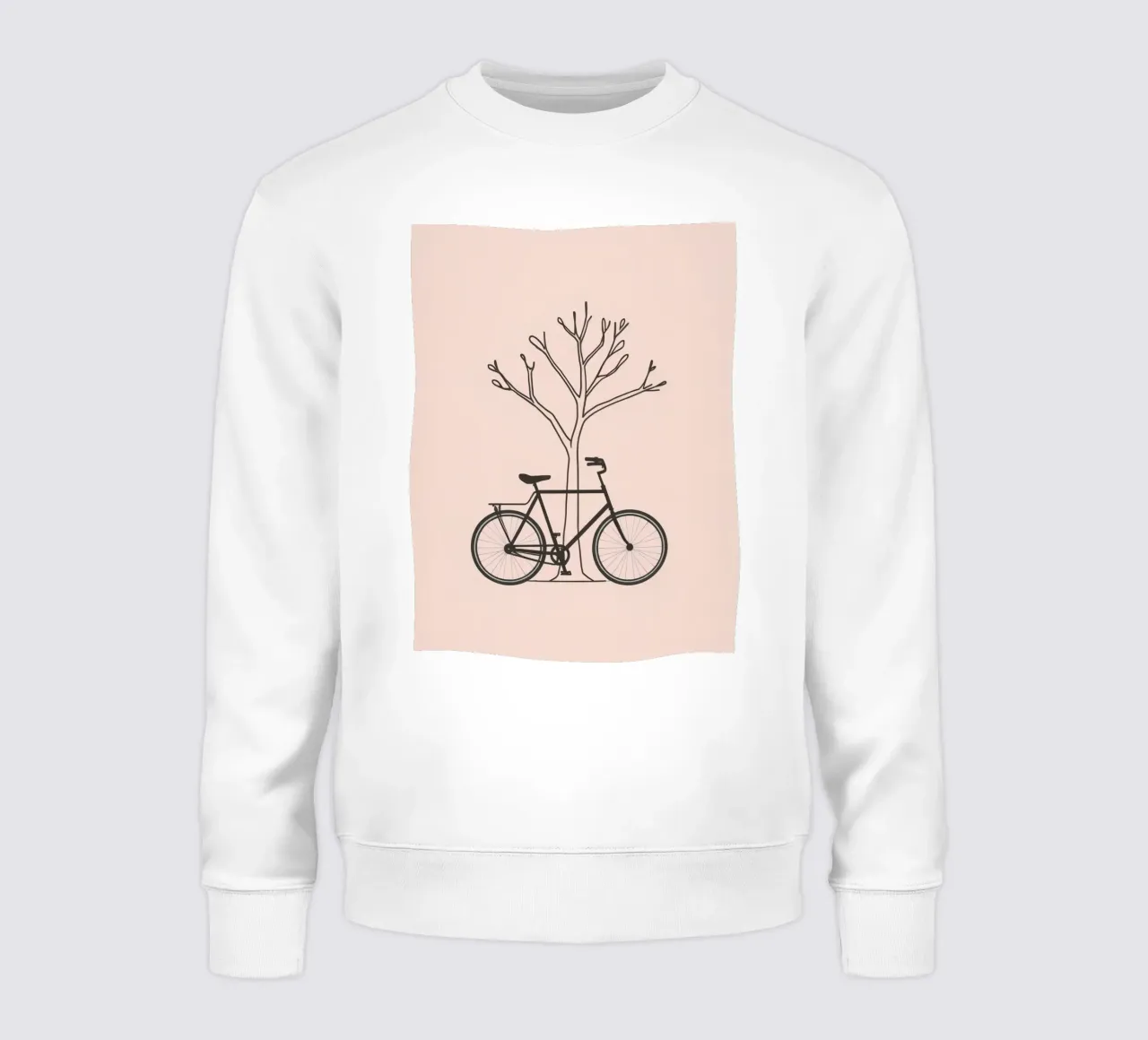 Bicycle leaning against a bare tree on a muted background sweatshirt by DesignDoodle