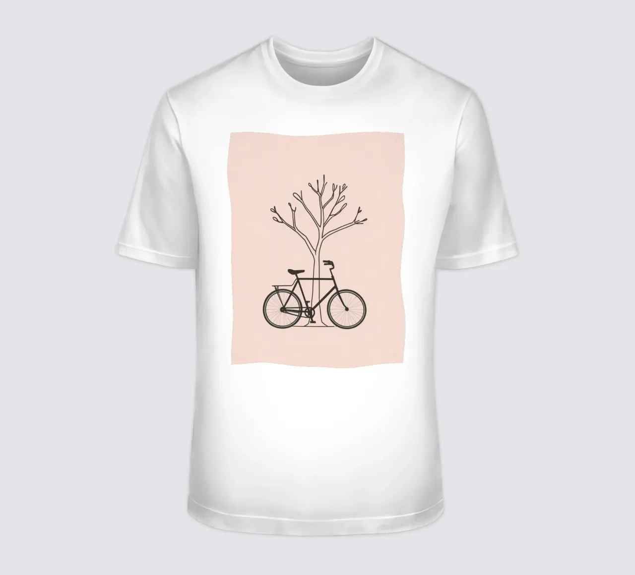Bicicleta apoyada en un árbol desnudo sobre un fondo apagado camiseta de DesignDoodle