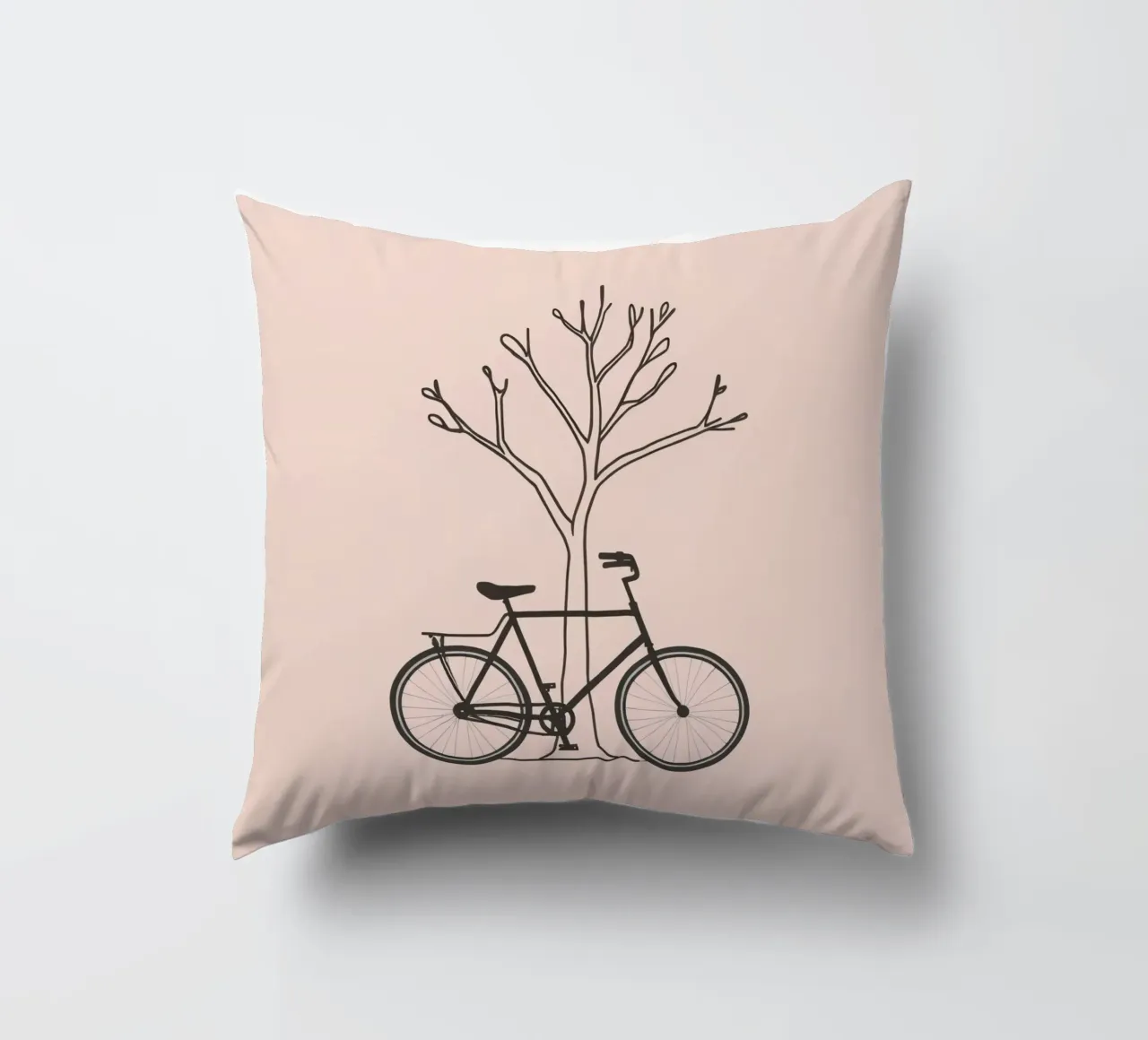 Bicicletta appoggiata a un albero spoglio su uno sfondo muto cuscino da DesignDoodle