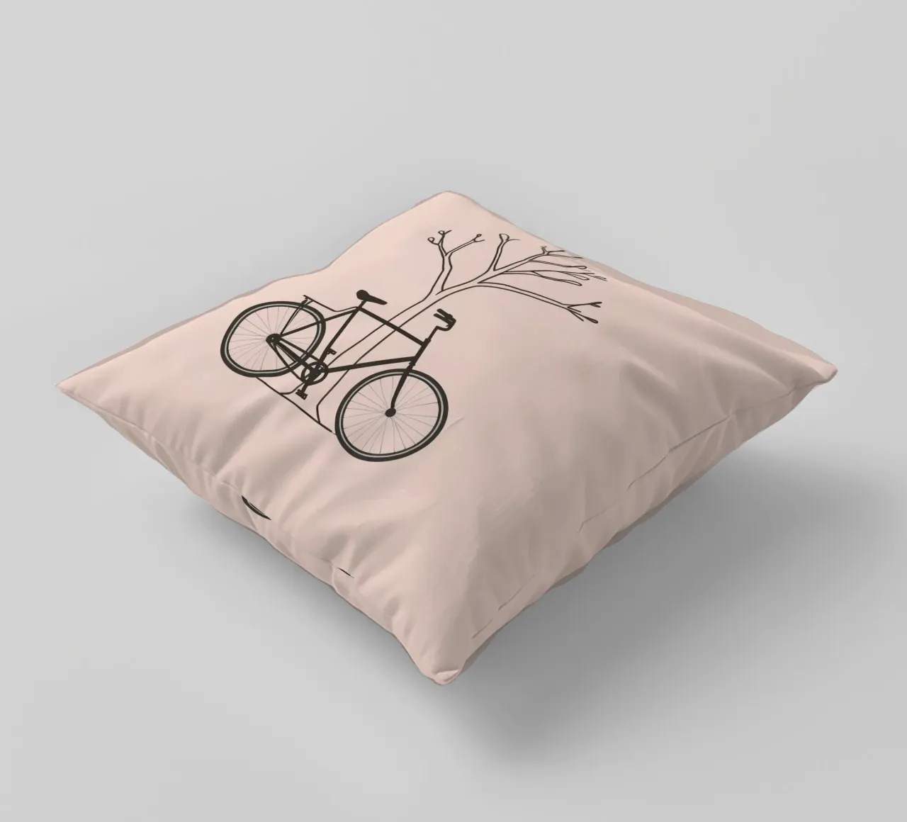 Bicicletta appoggiata a un albero spoglio su uno sfondo muto cuscino da DesignDoodle