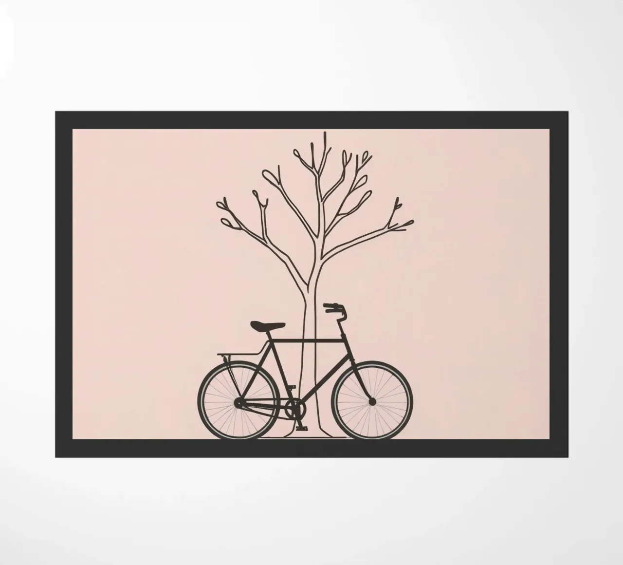 Bicicletta appoggiata a un albero spoglio su uno sfondo muto zerbino da DesignDoodle