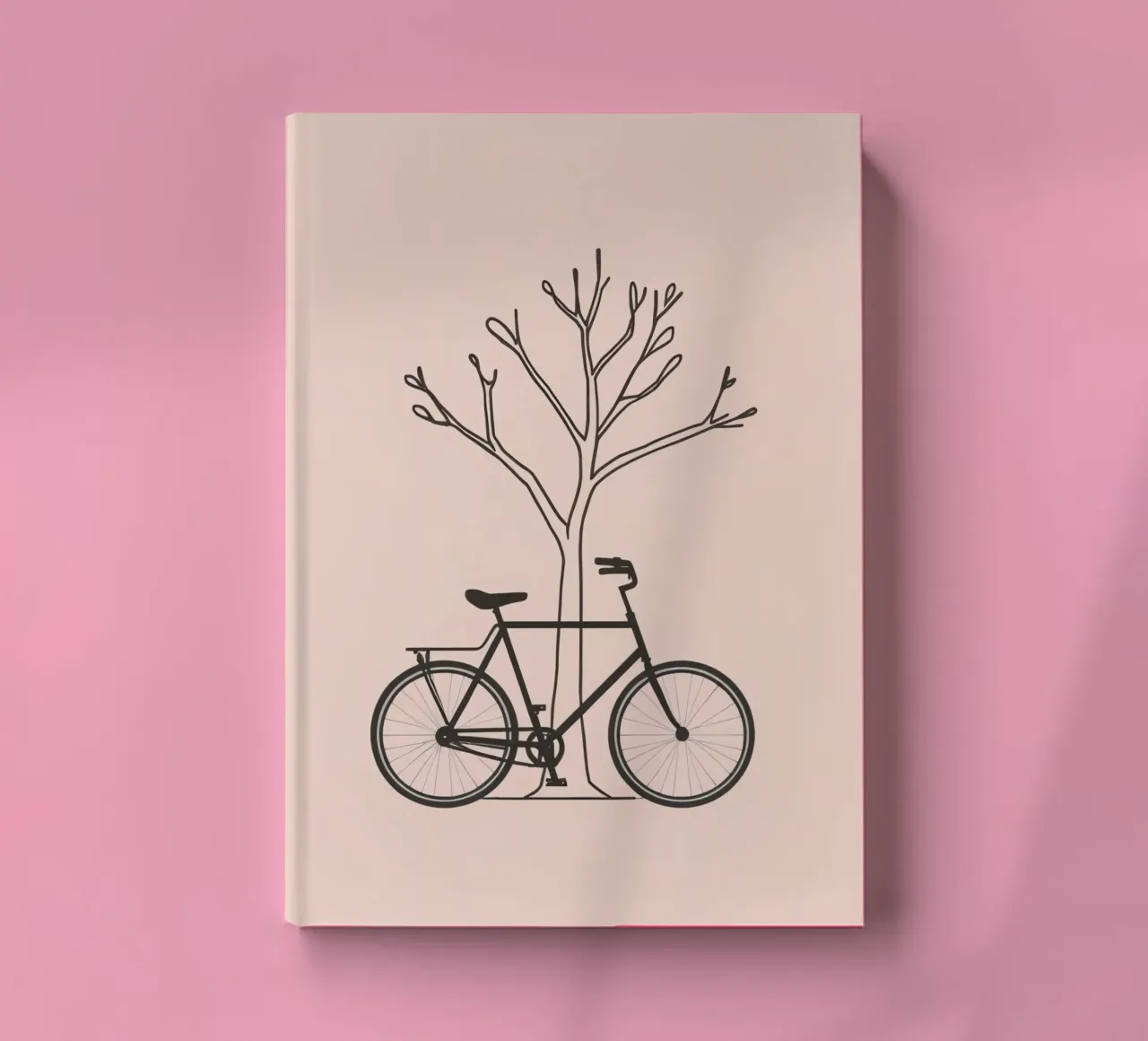 Bicycle leaning against a bare tree on a muted background notebook by DesignDoodle
