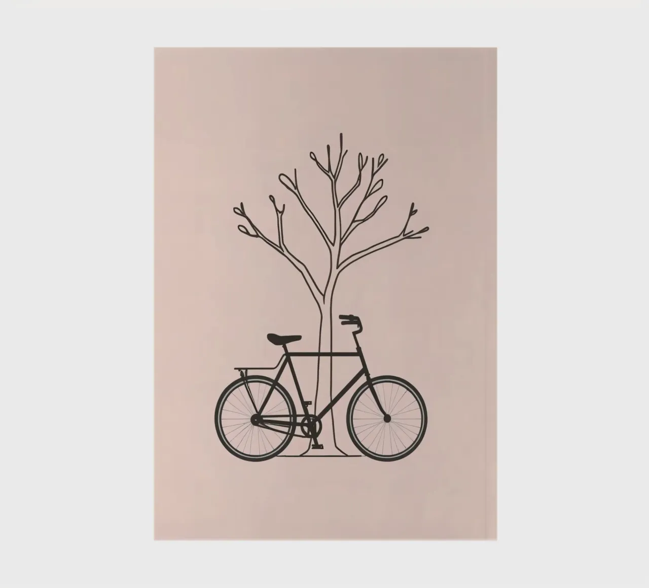 Bicycle leaning against a bare tree on a muted background notebook by DesignDoodle