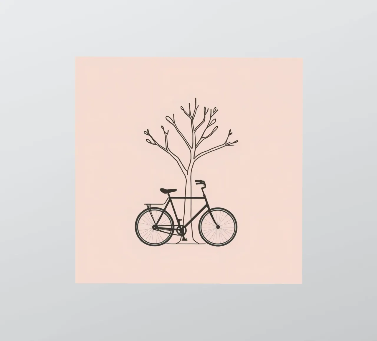 Bicycle leaning against a bare tree on a muted background sticker by DesignDoodle