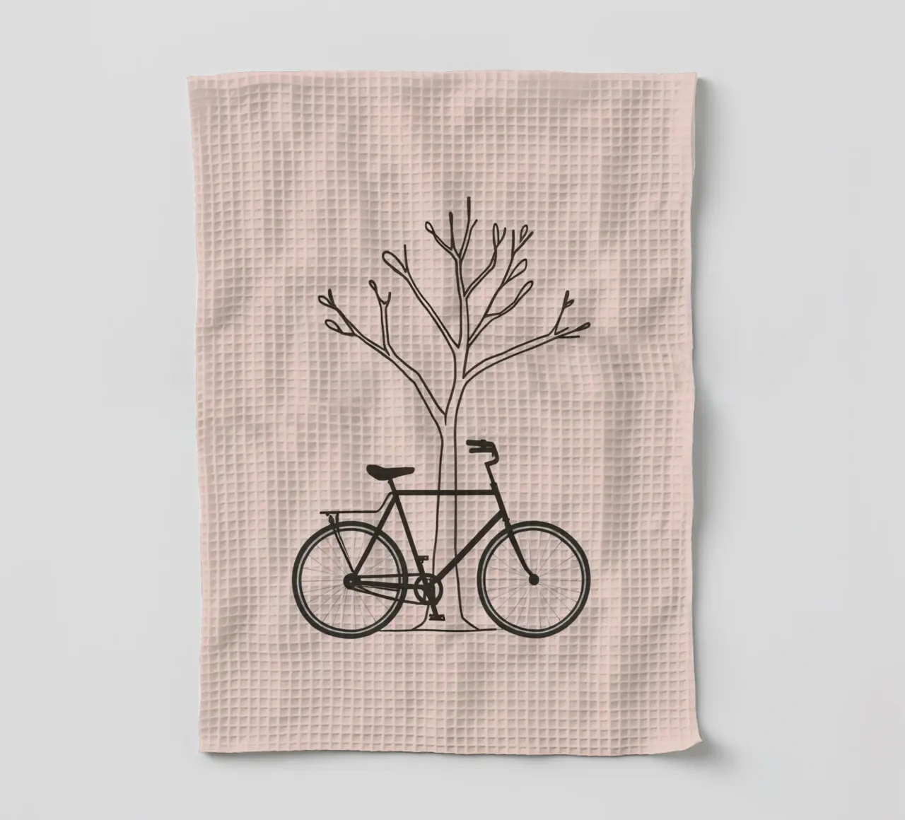 Bicicletta appoggiata a un albero spoglio su uno sfondo muto canovaccio da cucina da DesignDoodle