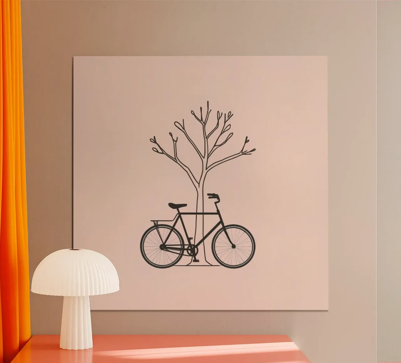 Bicycle leaning against a bare tree on a muted background poster by DesignDoodle