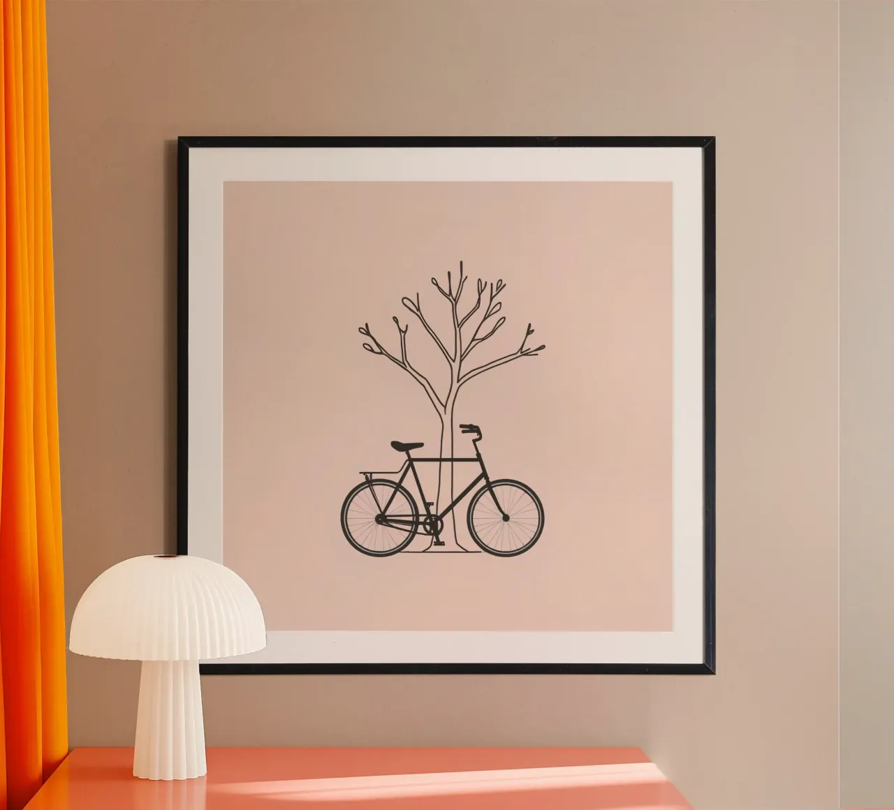 Bicycle leaning against a bare tree on a muted background poster by DesignDoodle