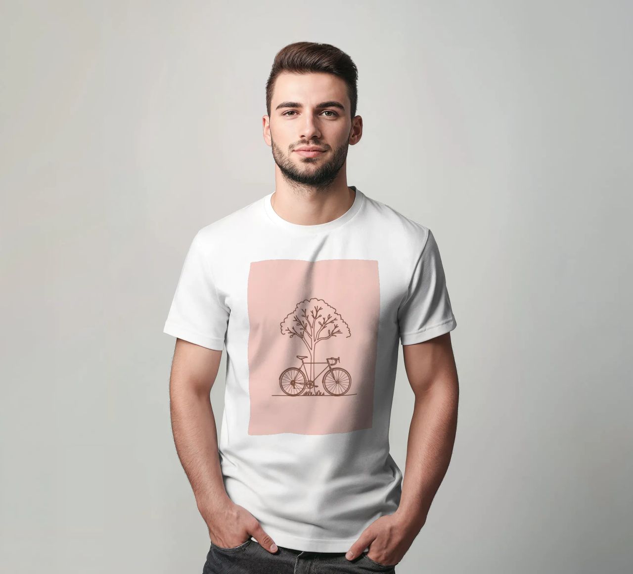 Bicicletta appoggiata ad un albero in un parco dal design semplice t-shirt da DesignDoodle