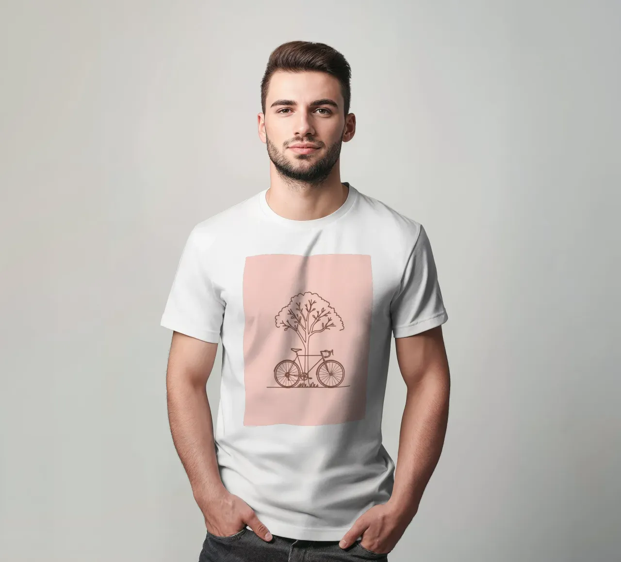Bicicletta appoggiata ad un albero in un parco dal design semplice t-shirt da DesignDoodle
