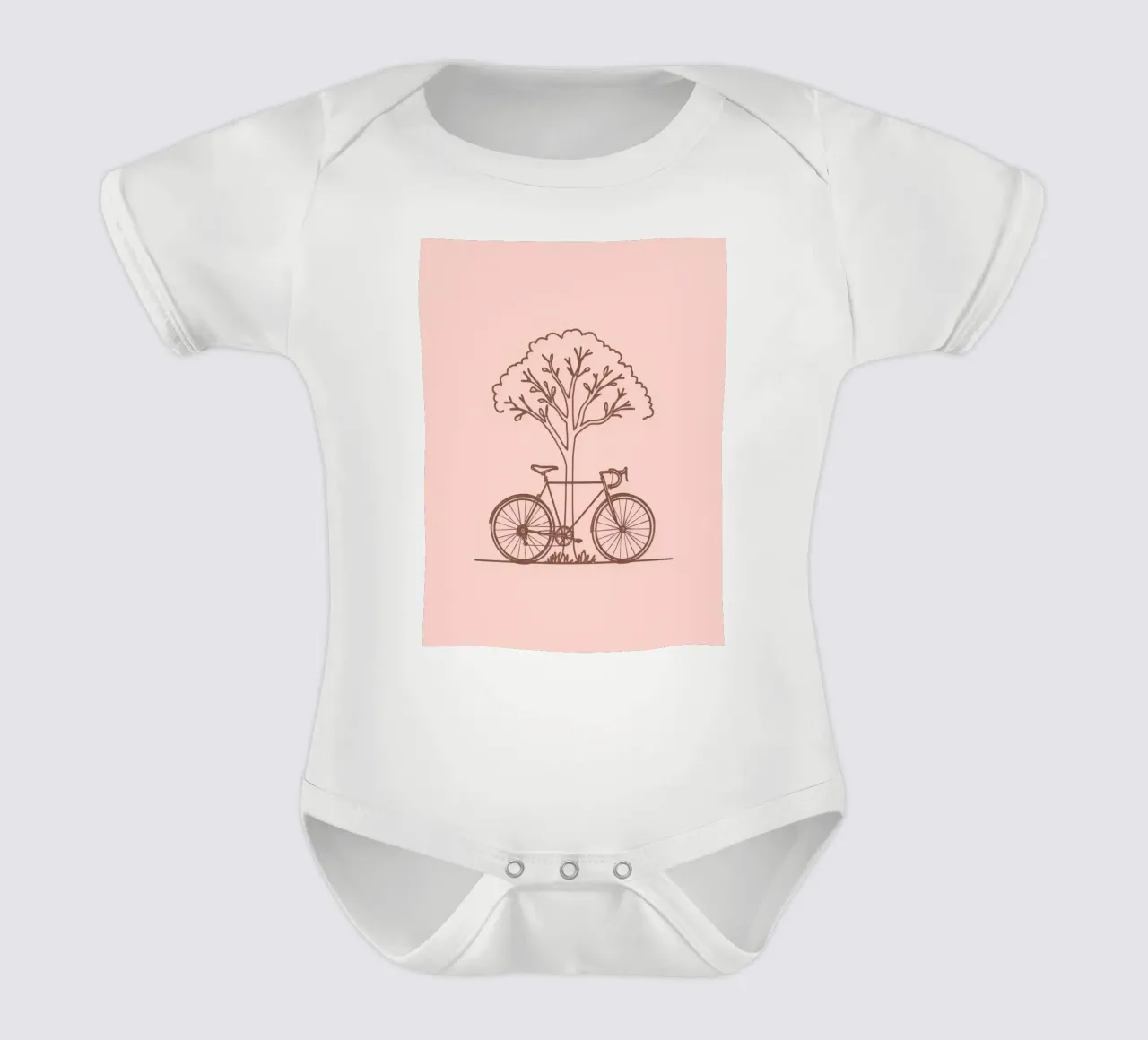 Bicycle leaning against a tree in a park with simple design short-sleeve baby romper by DesignDoodle