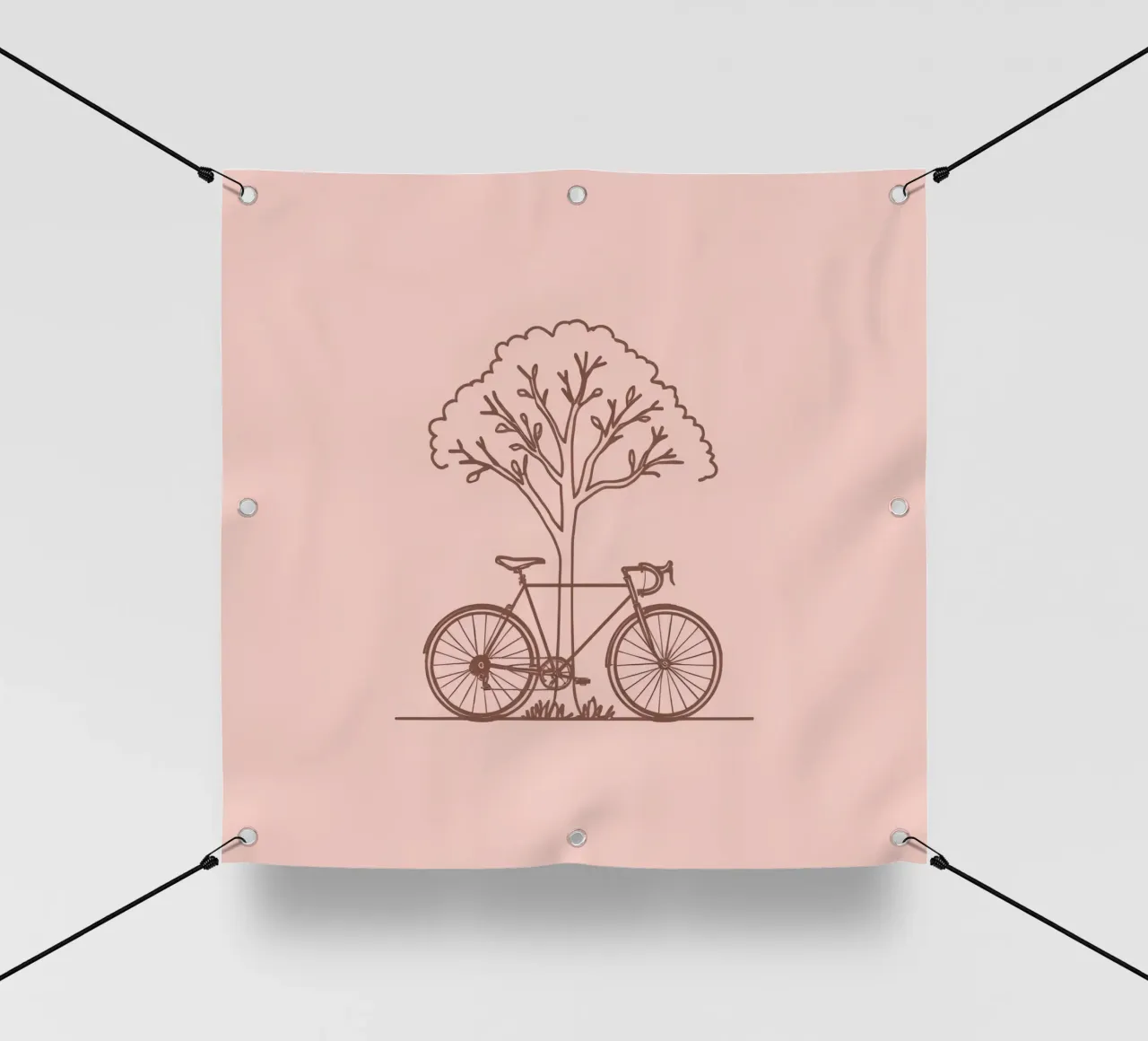 Bicicletta appoggiata ad un albero in un parco dal design semplice telo in pvc da DesignDoodle