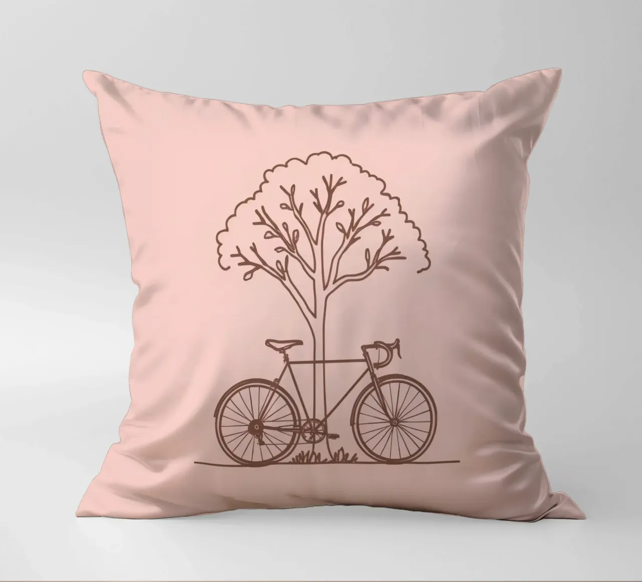 Bicicletta appoggiata ad un albero in un parco dal design semplice cuscino da DesignDoodle