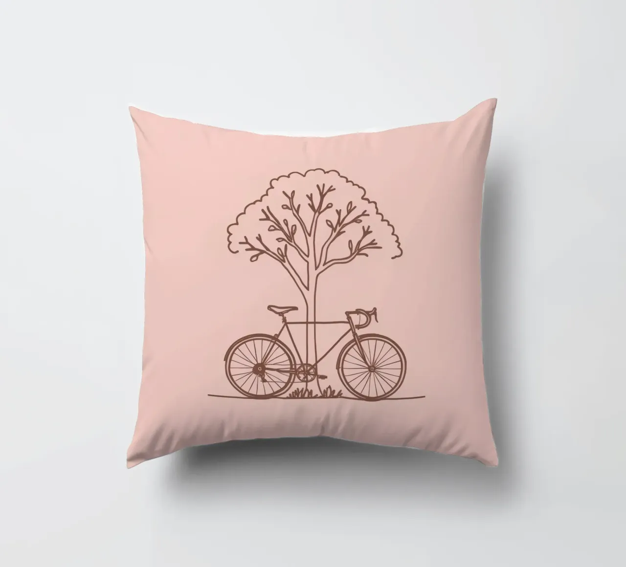 Bicicletta appoggiata ad un albero in un parco dal design semplice cuscino da DesignDoodle