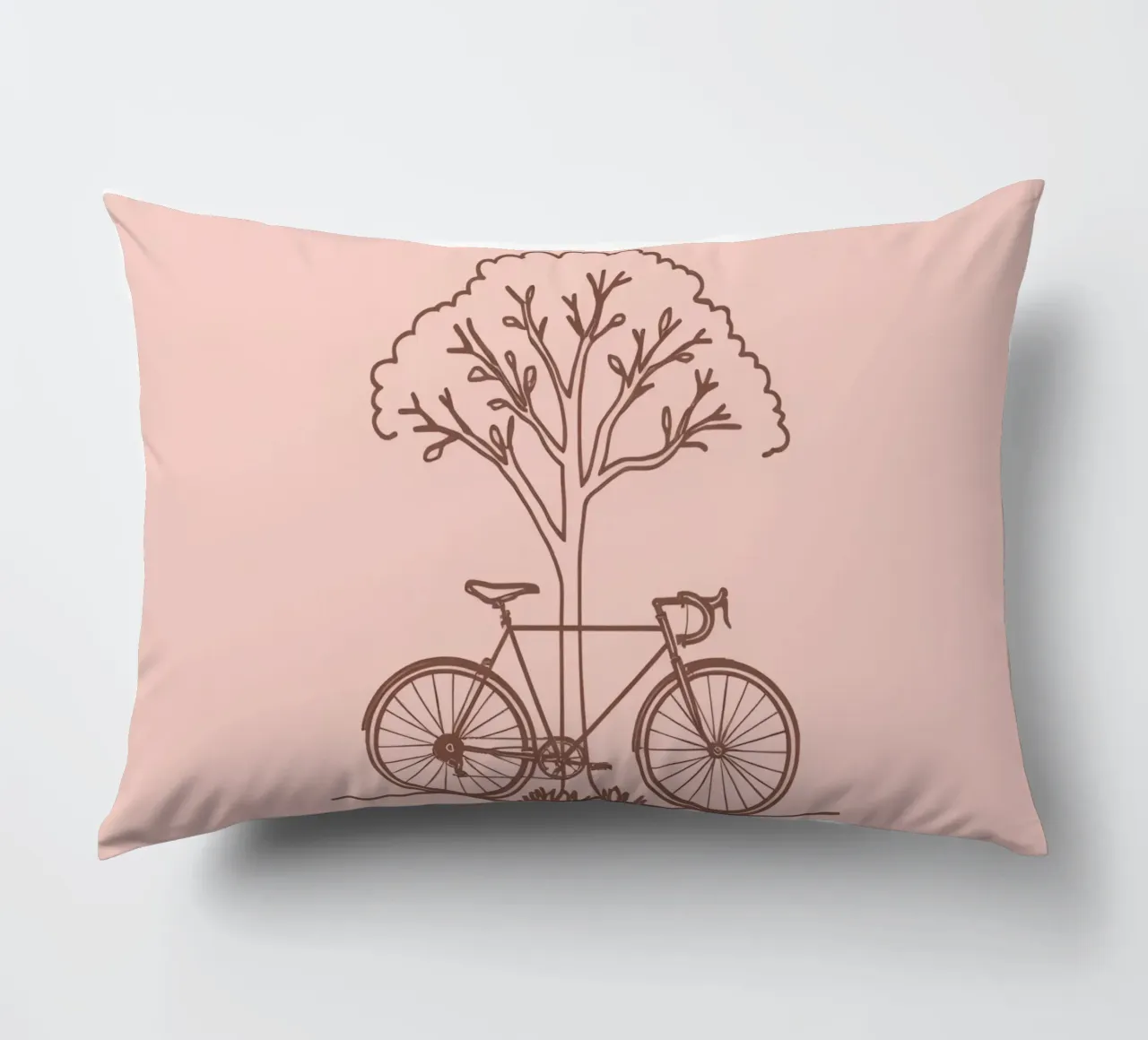 Bicyclette adossée à un arbre dans un parc au design simple coussin de DesignDoodle