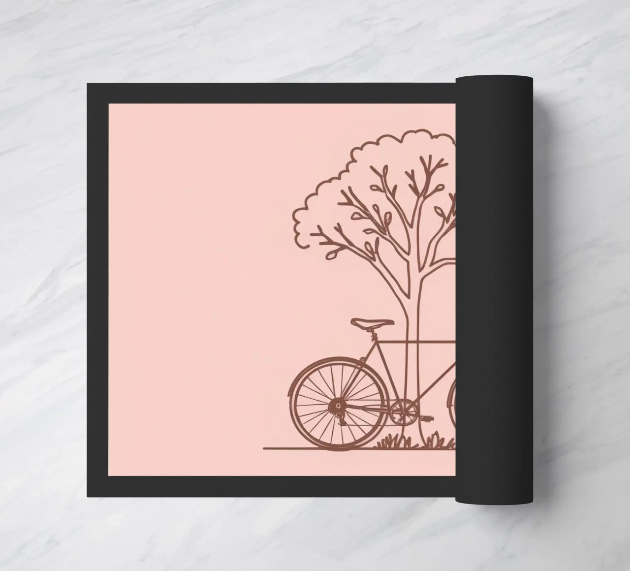 Bicicletta appoggiata ad un albero in un parco dal design semplice zerbino da DesignDoodle