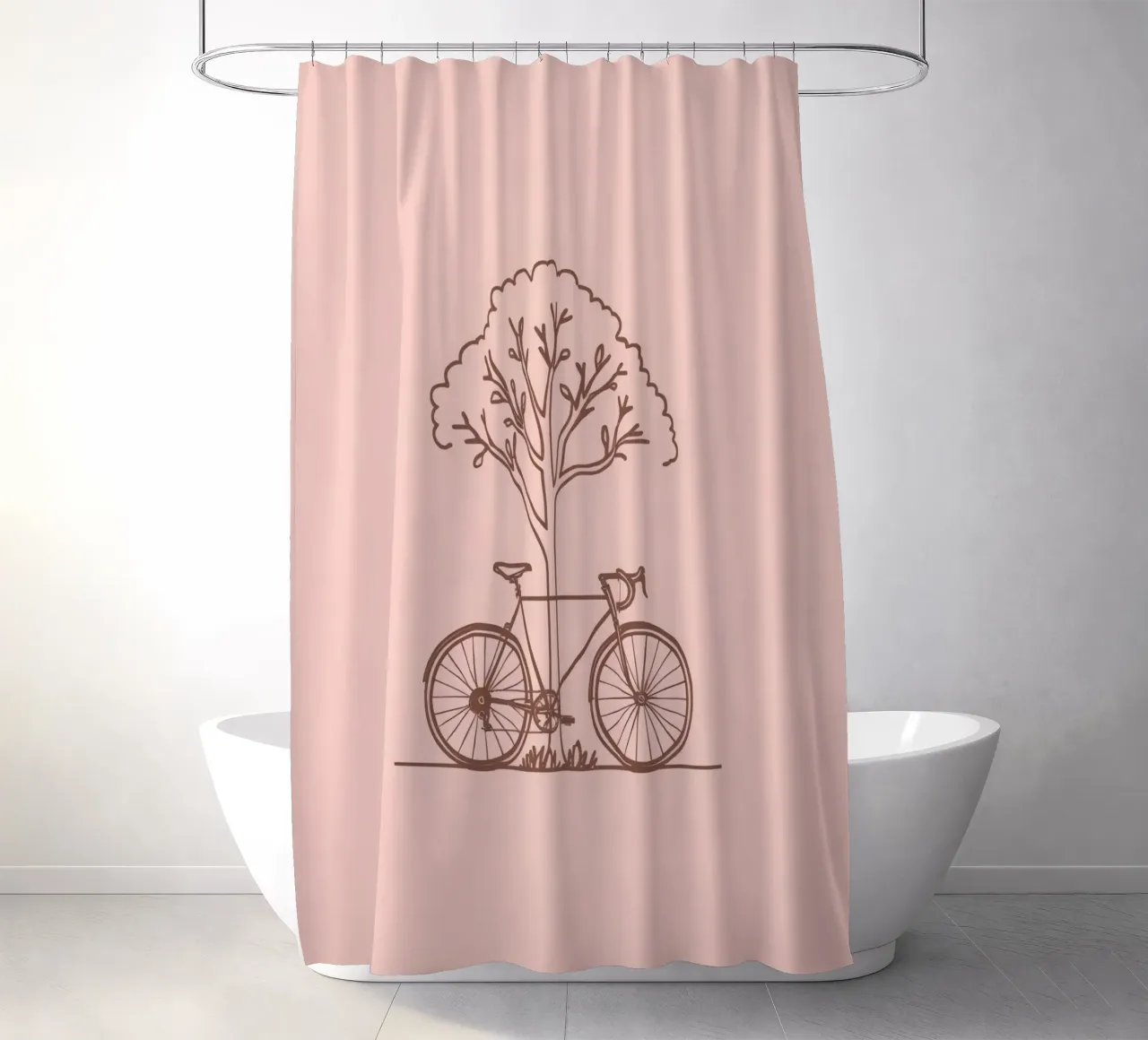 Bicicletta appoggiata ad un albero in un parco dal design semplice tenda da doccia da DesignDoodle