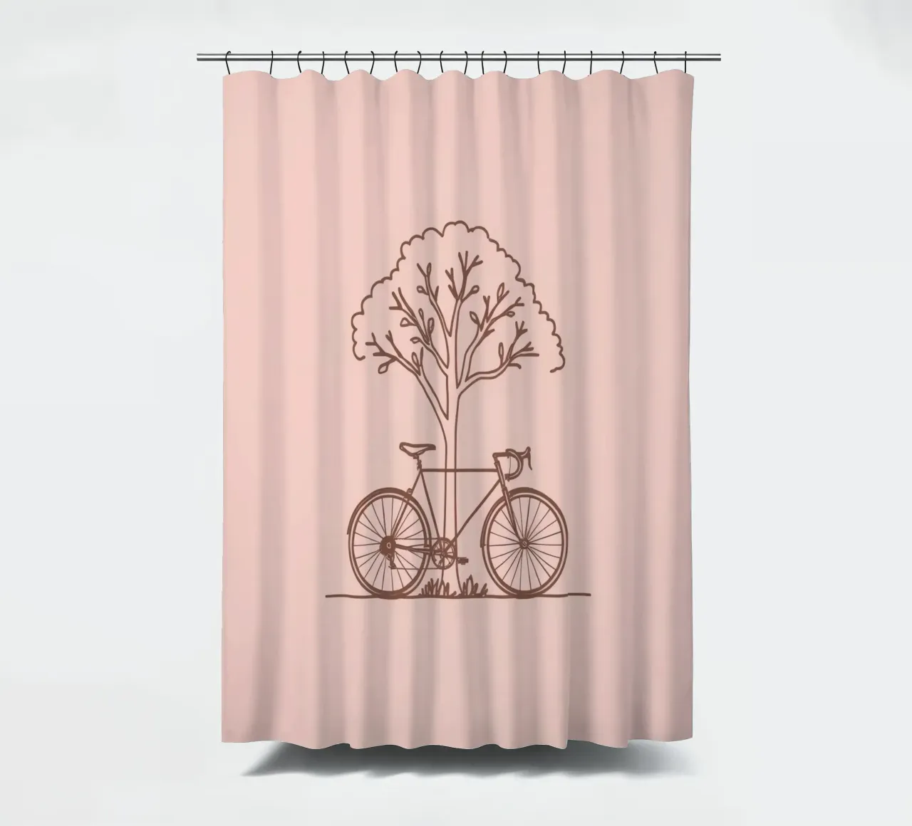Bicicletta appoggiata ad un albero in un parco dal design semplice tenda da doccia da DesignDoodle