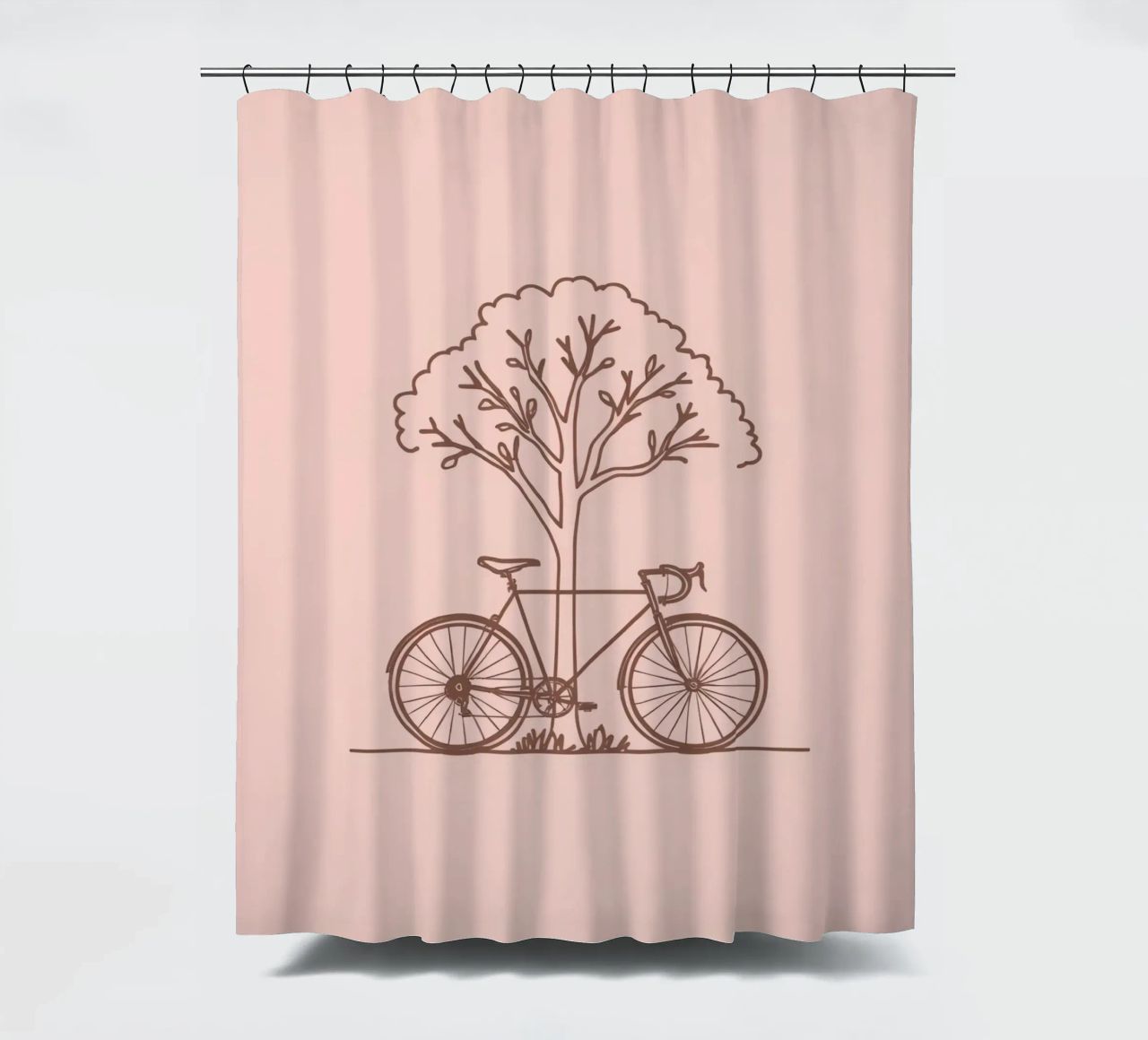 Bicicletta appoggiata ad un albero in un parco dal design semplice tenda da doccia da DesignDoodle