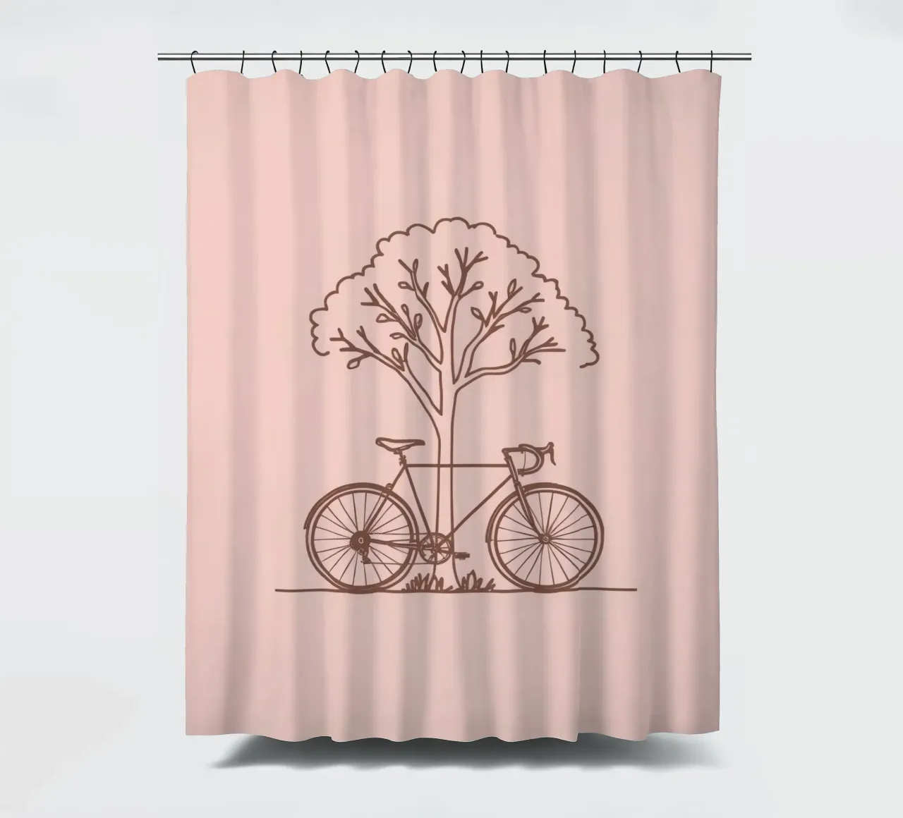 Bicicletta appoggiata ad un albero in un parco dal design semplice tenda da doccia da DesignDoodle