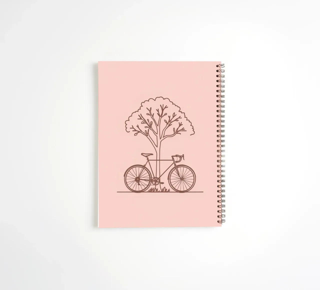 An einen Baum gelehntes Fahrrad in einem Park mit einfachem Design Ringbuch von DesignDoodle