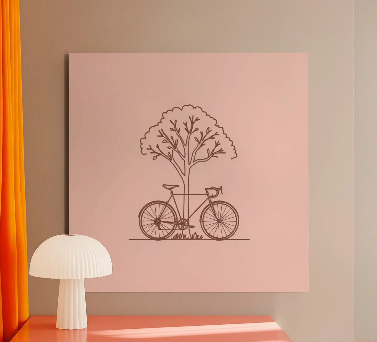 Bicicletta appoggiata ad un albero in un parco dal design semplice alluminio dibond da DesignDoodle
