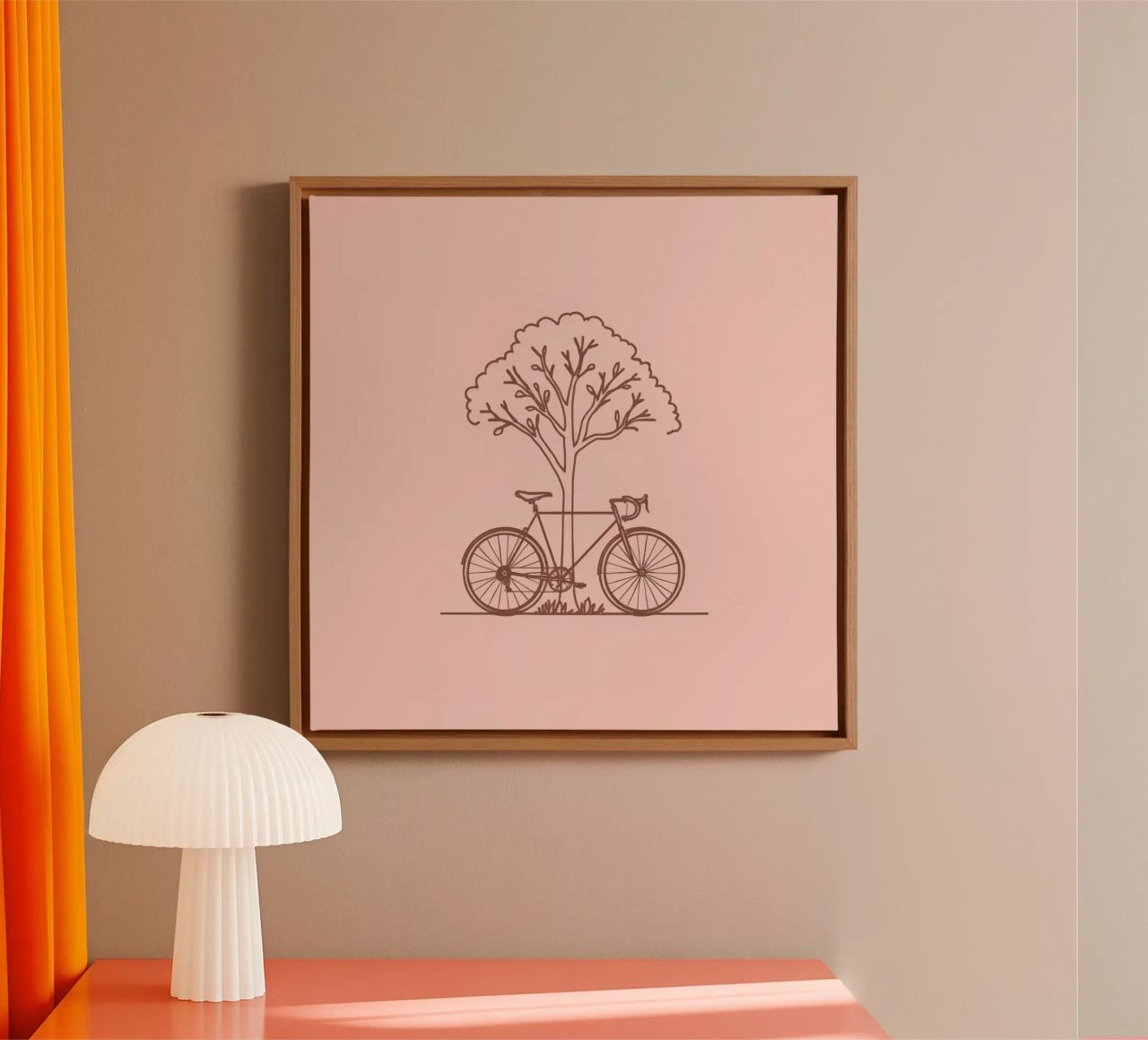 Bicicletta appoggiata ad un albero in un parco dal design semplice tela da DesignDoodle
