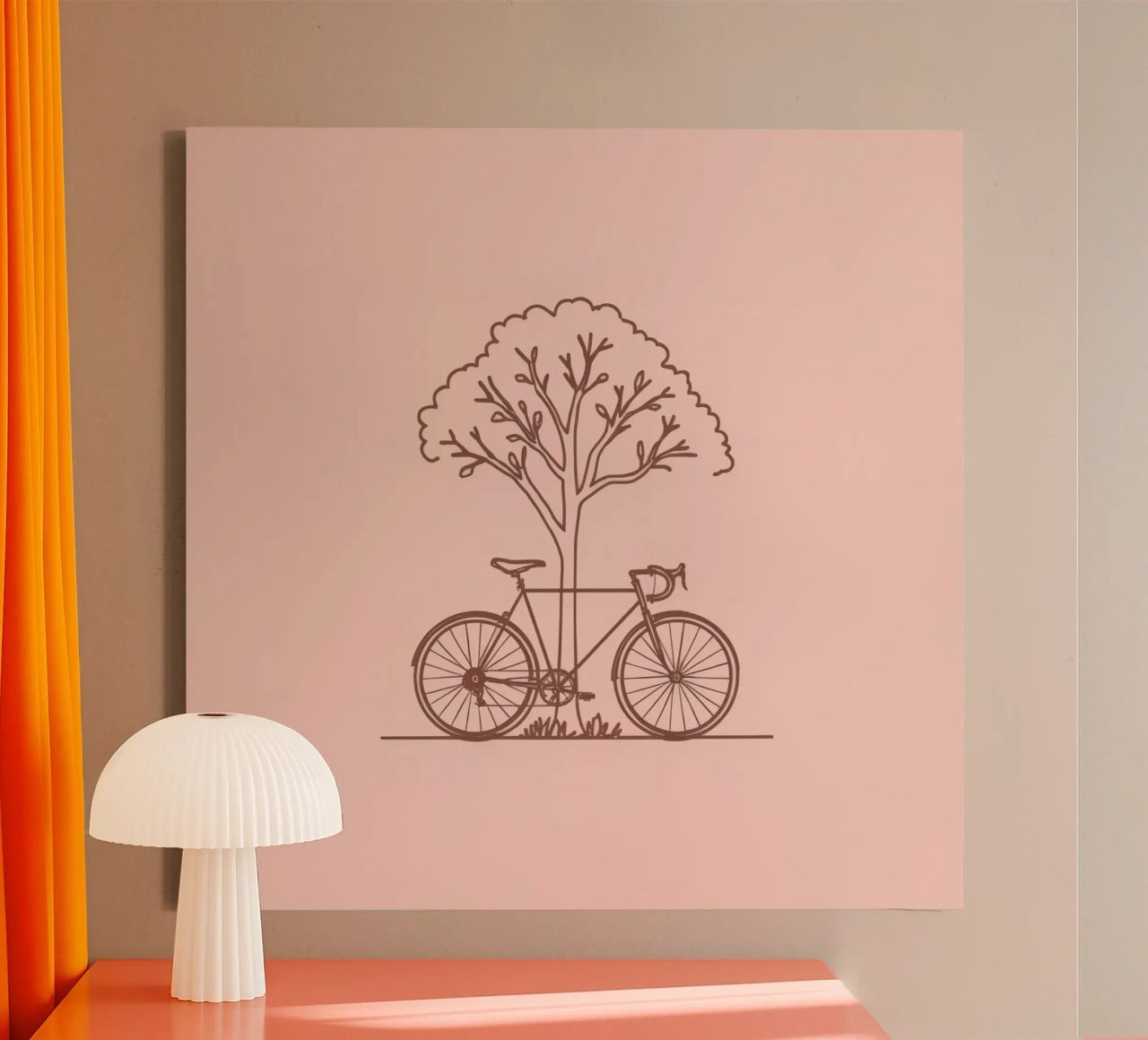 Bicicletta appoggiata ad un albero in un parco dal design semplice tela da DesignDoodle