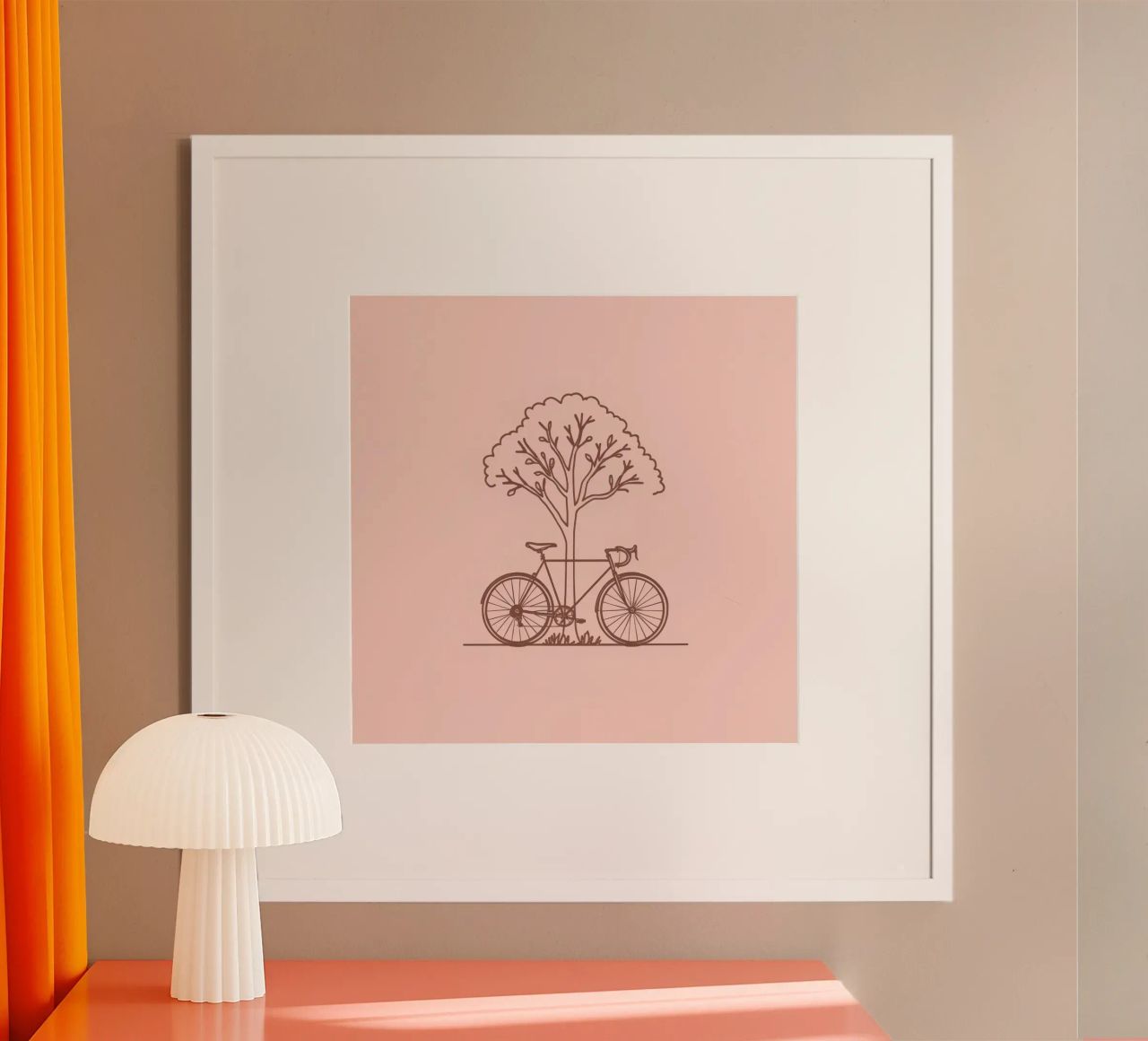 Bicicletta appoggiata ad un albero in un parco dal design semplice carta hahnemühle da DesignDoodle