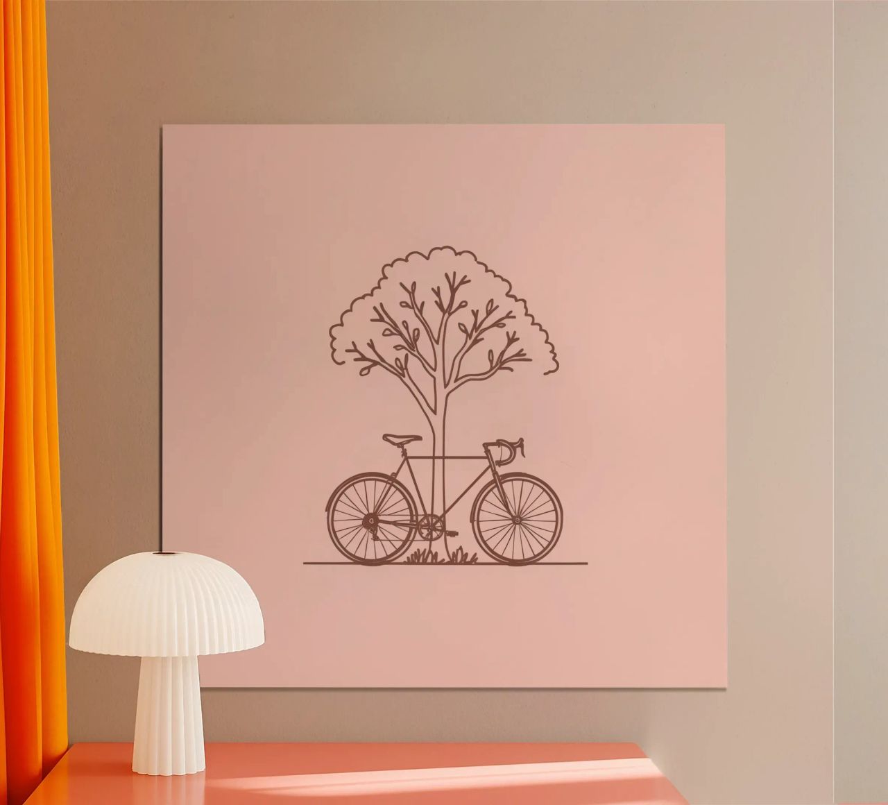 Bicicletta appoggiata ad un albero in un parco dal design semplice carta hahnemühle da DesignDoodle