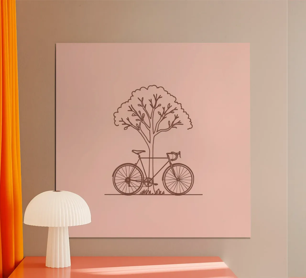 Bicycle leaning against a tree in a park with simple design hahnemühle by DesignDoodle
