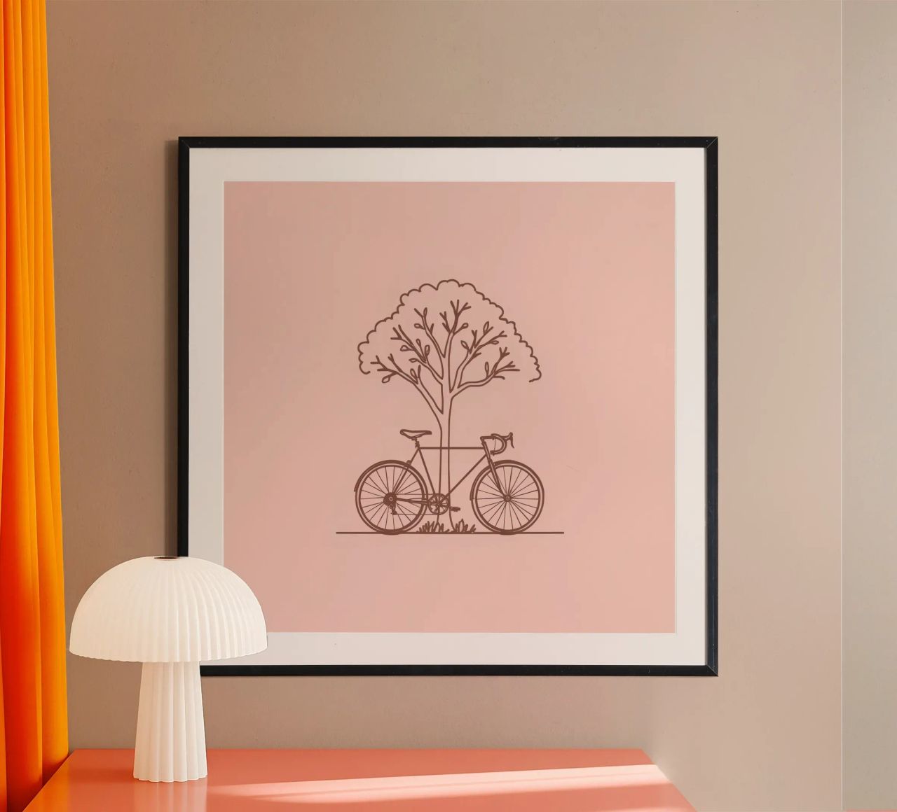 Bicicletta appoggiata ad un albero in un parco dal design semplice carta hahnemühle da DesignDoodle