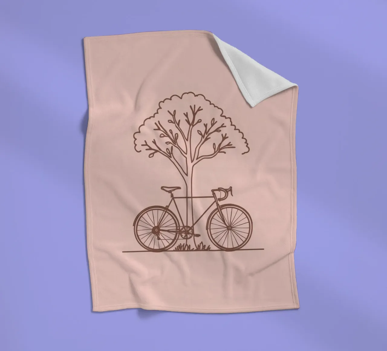 Bicycle leaning against a tree in a park with simple design fleece blanket by DesignDoodle