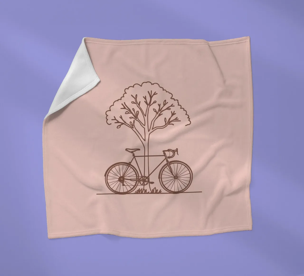 Bicycle leaning against a tree in a park with simple design fleece blanket by DesignDoodle